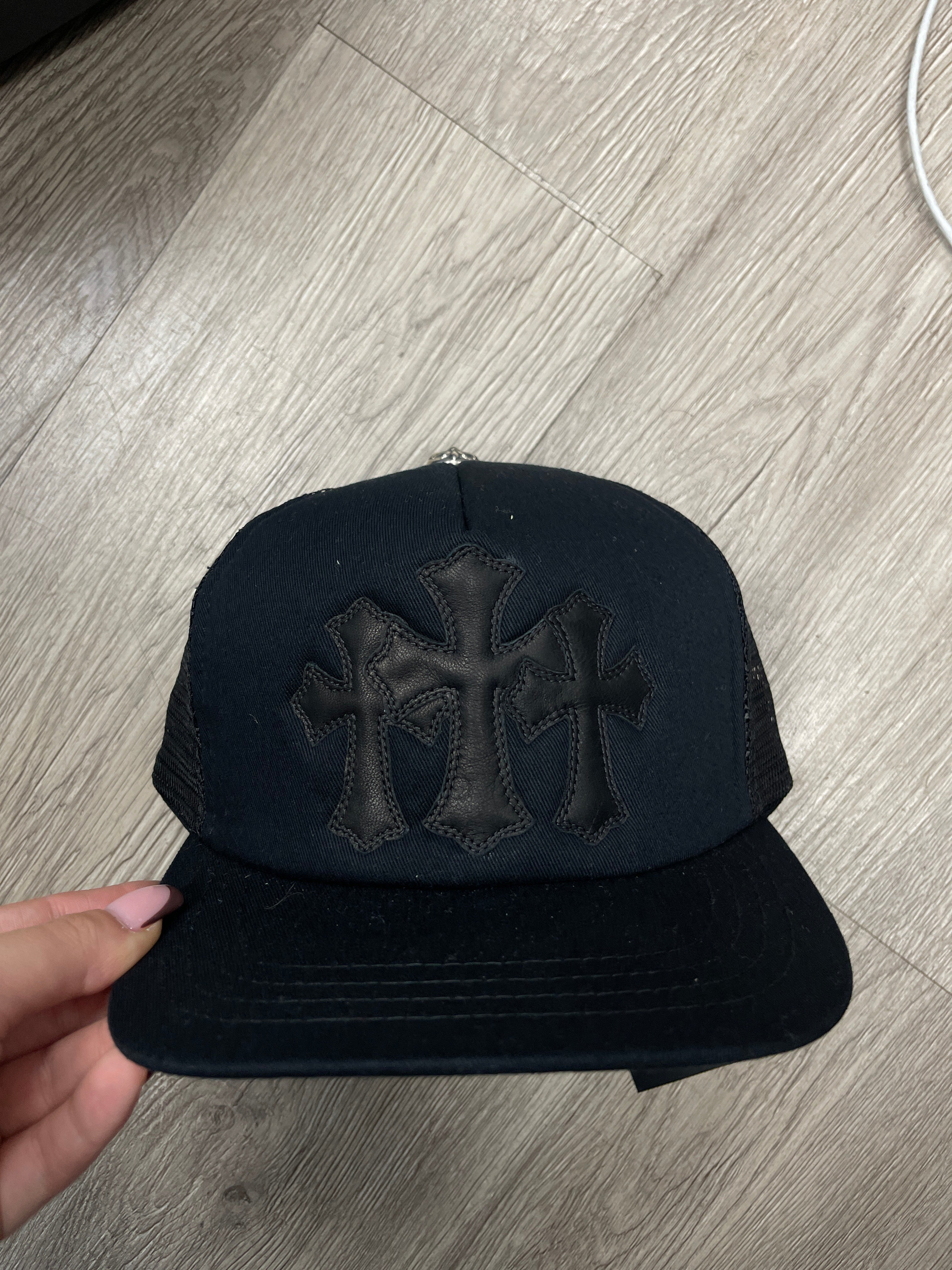 Chrome Hearts Black Triple Cross Cemetery Trucker Cap