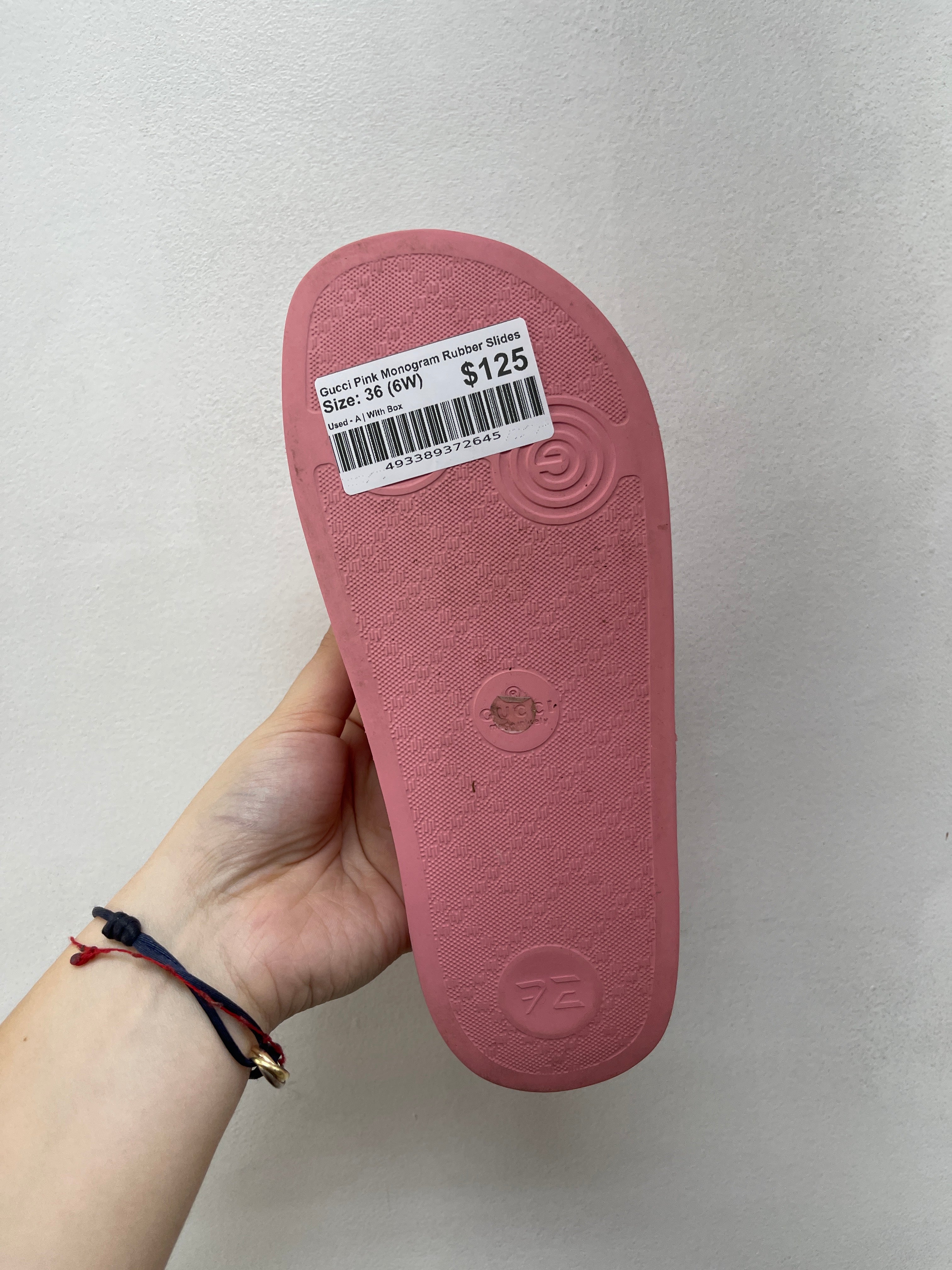 Gucci Pink Monogram Rubber Slides