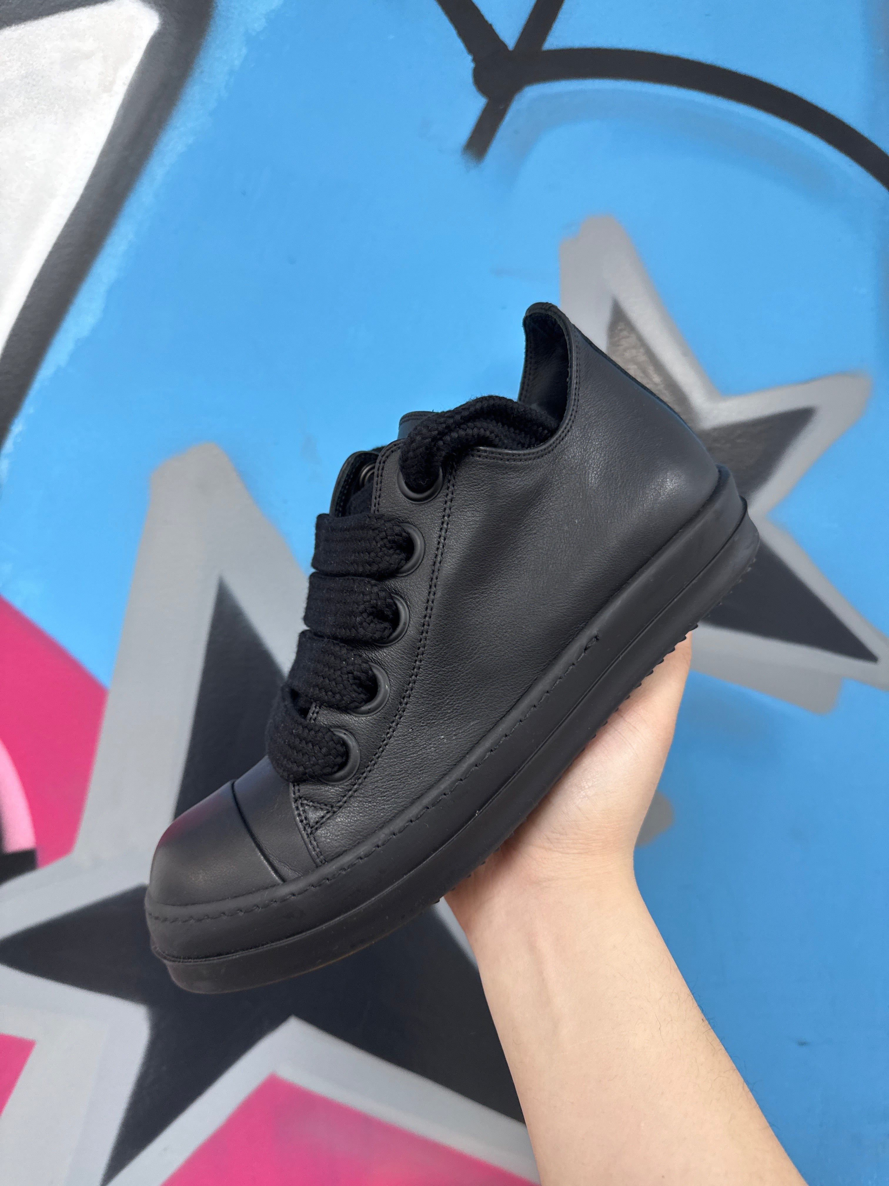Rick Owens Triple Black Jumbo Lace Ramone Low Sneakers
