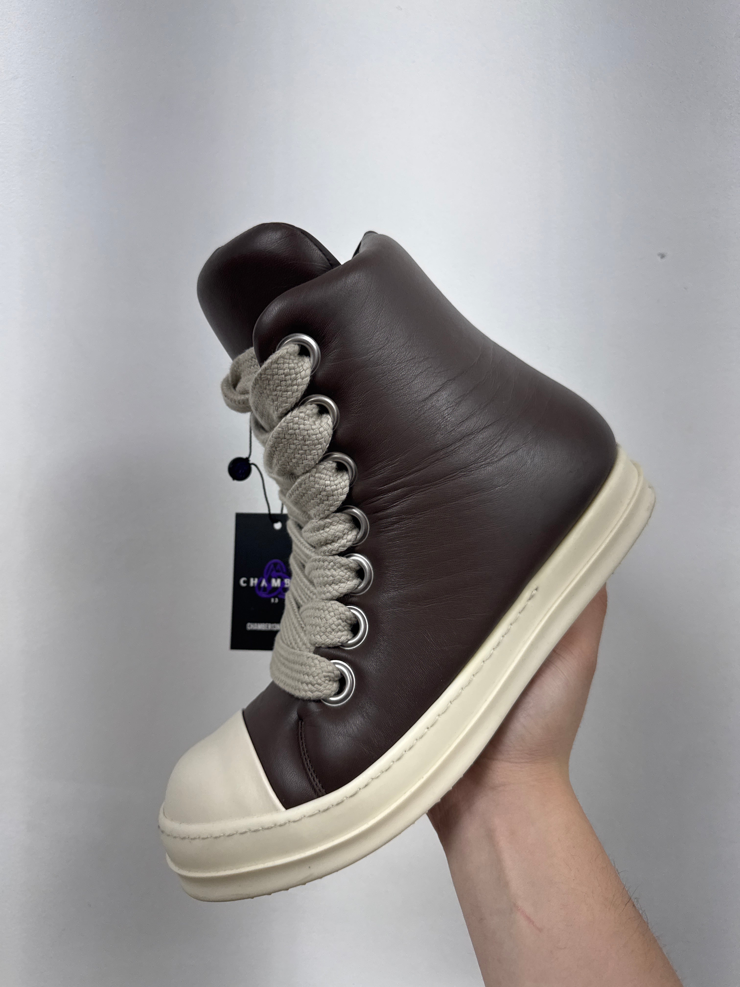 Rick Owens Brown Padded Jumbo Lace High Sneakers