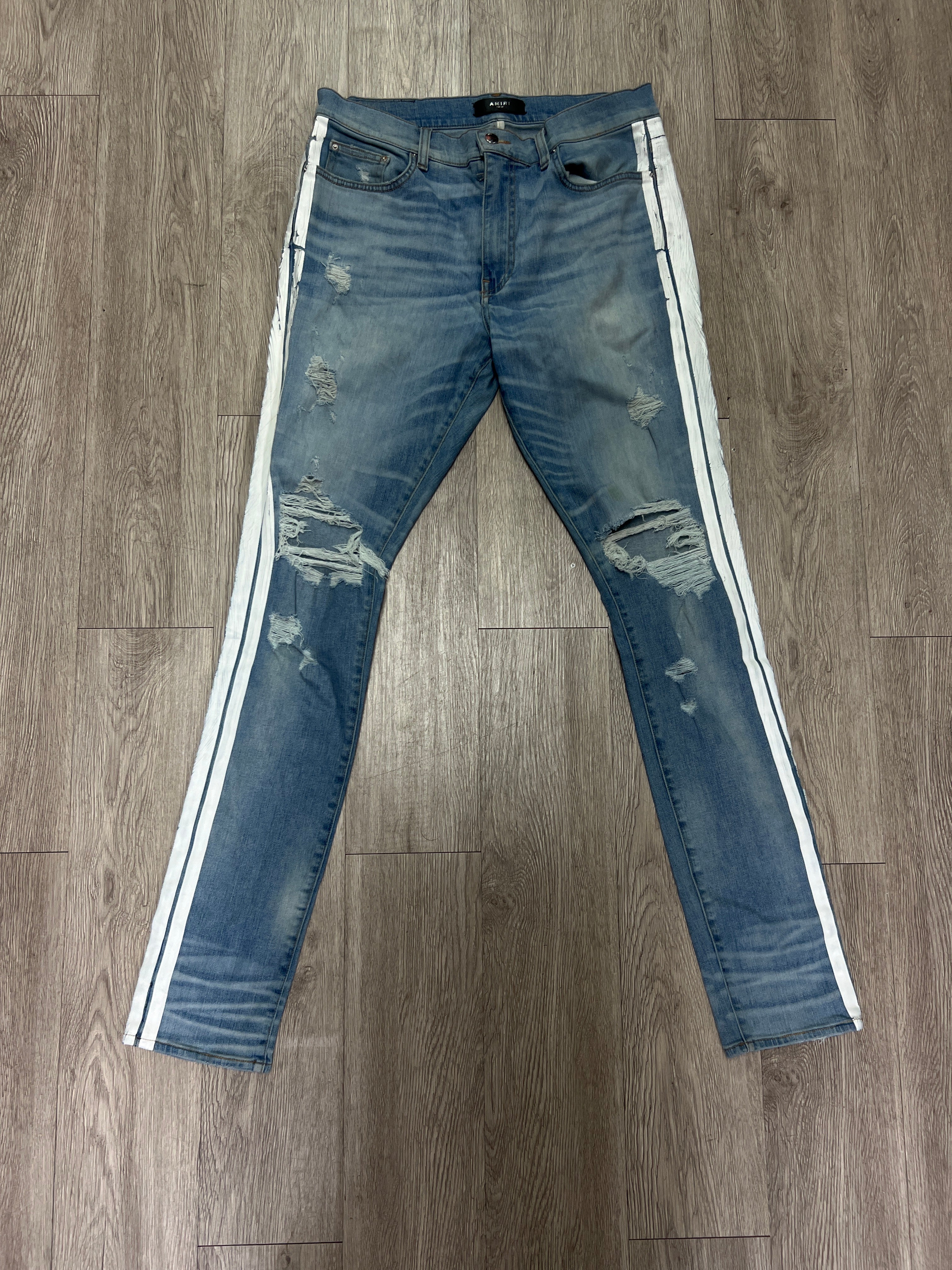 Amiri Light Wash White Striped Jeans