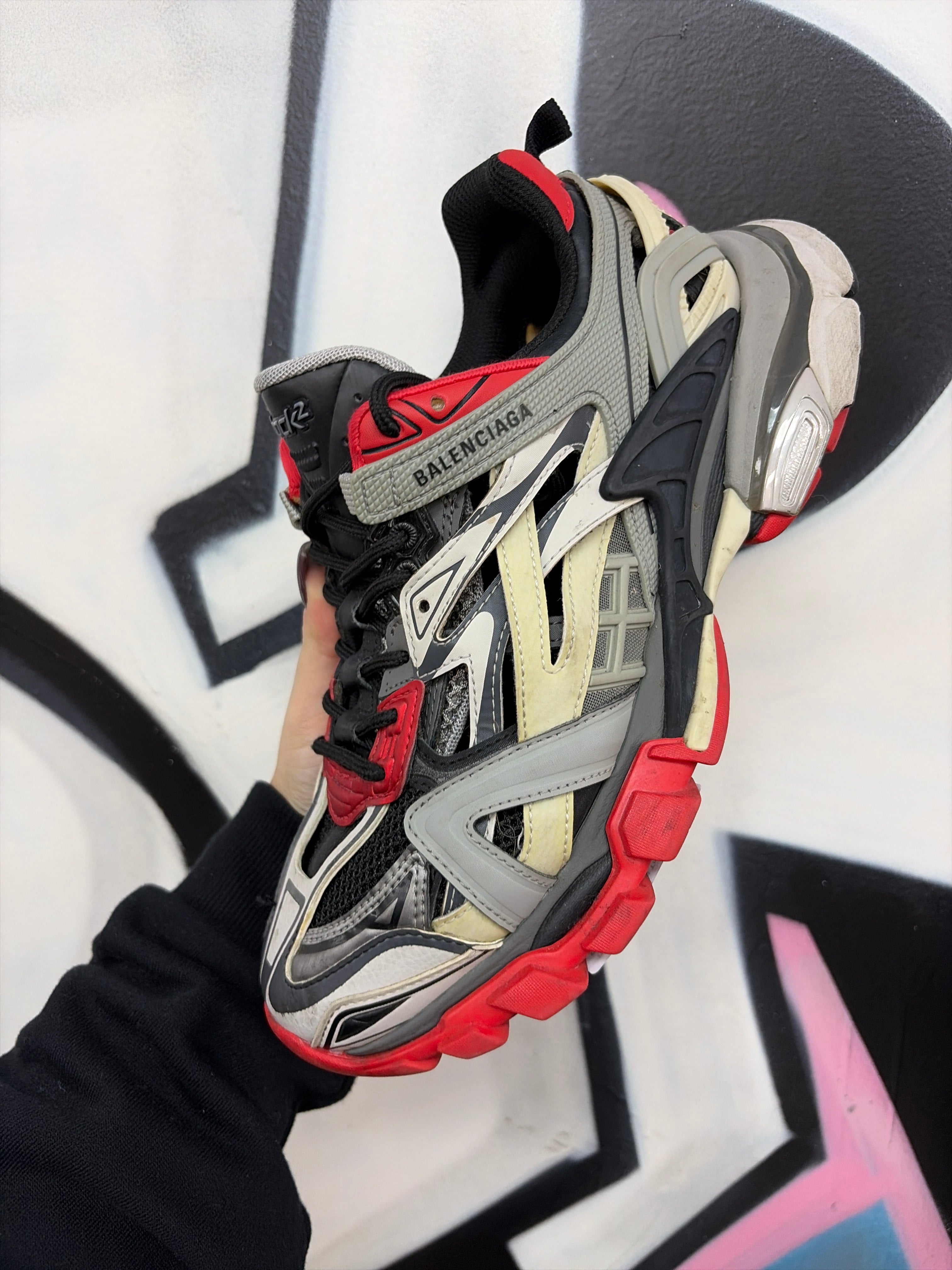 Balenciaga Grey Red Track 2 Sneakers