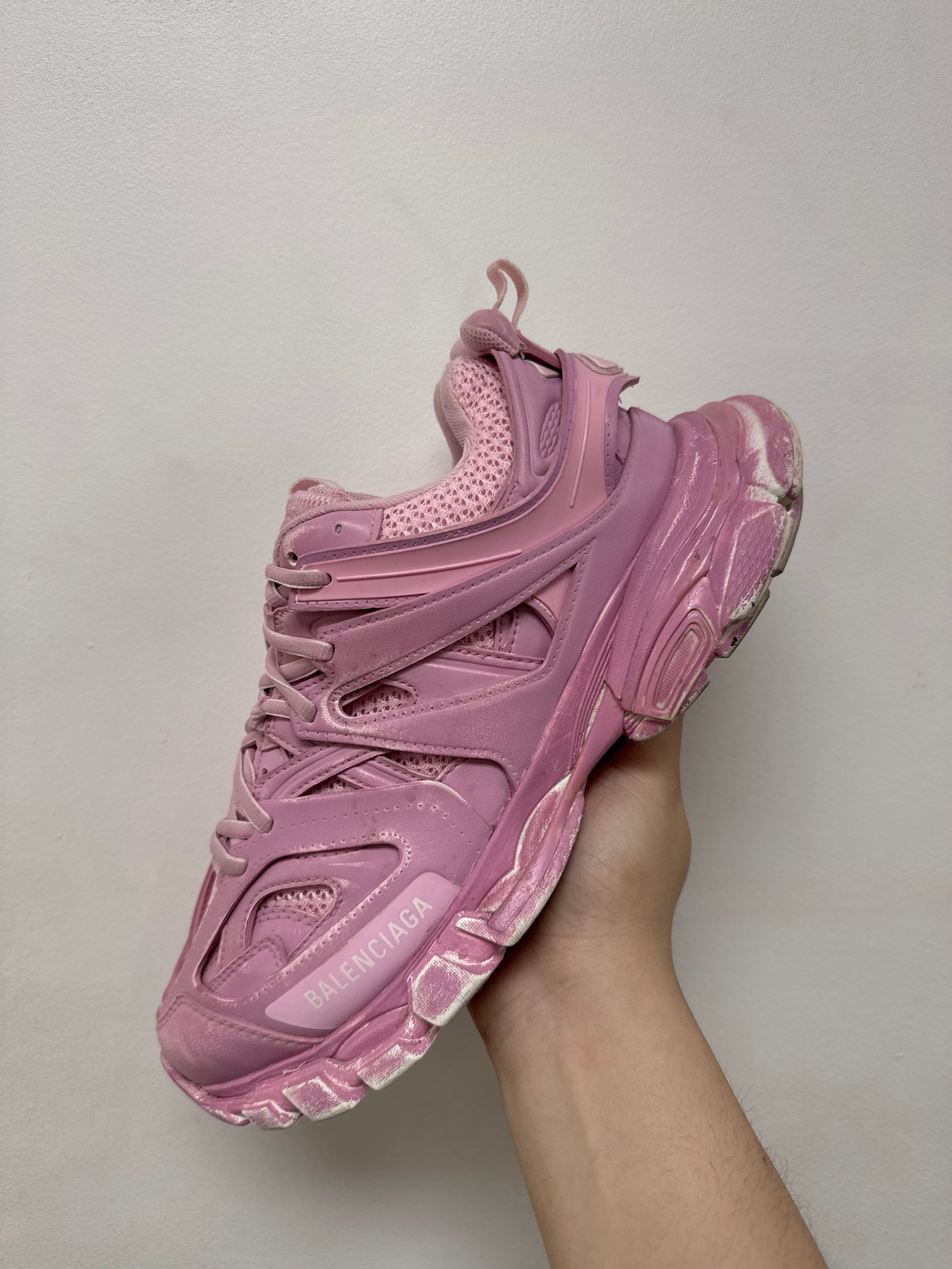 Balenciaga Pink Distressed Track Sneakers