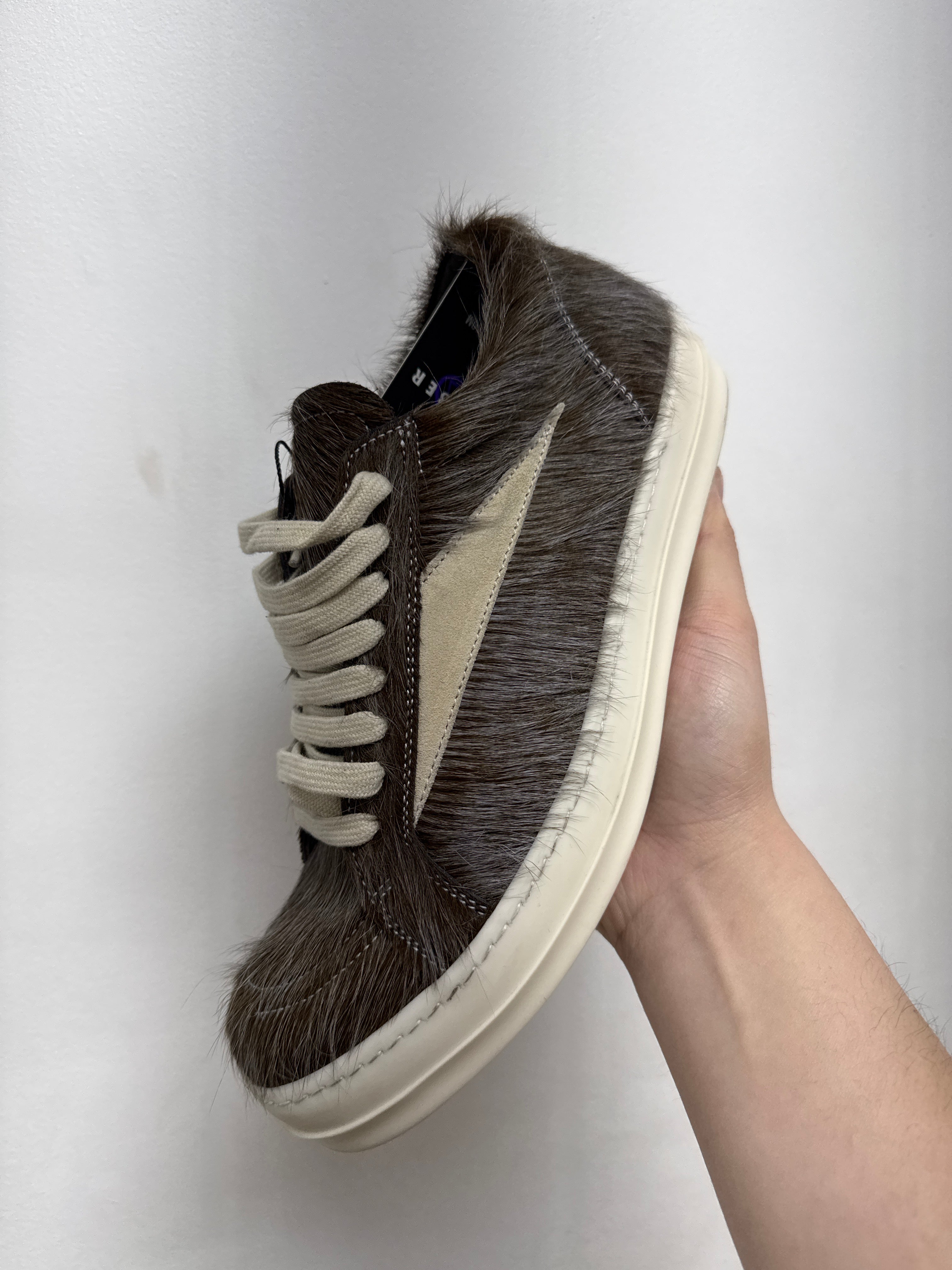 Rick Owens Mainline Brown Mohair Vintage Low Sneakers