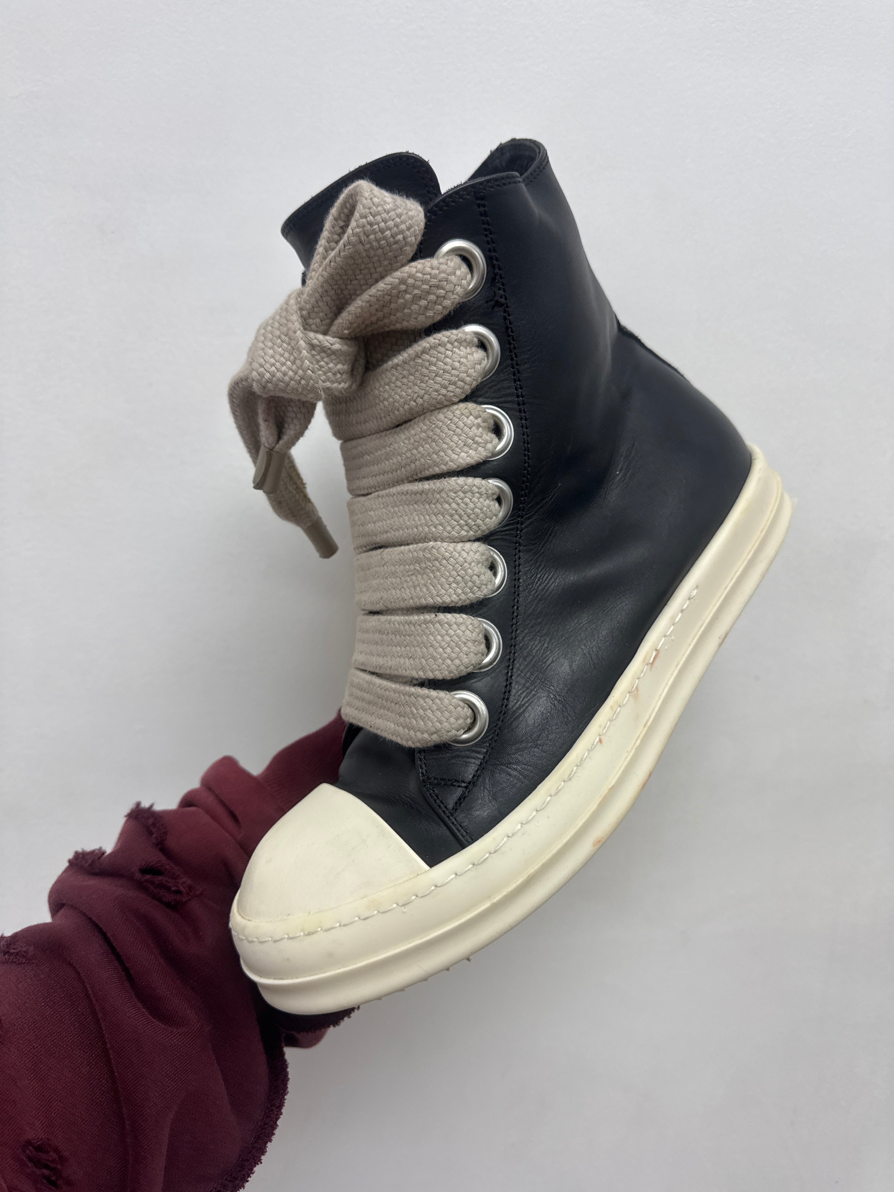 Rick Owens Leather Black Jumbo Lace Sneakers