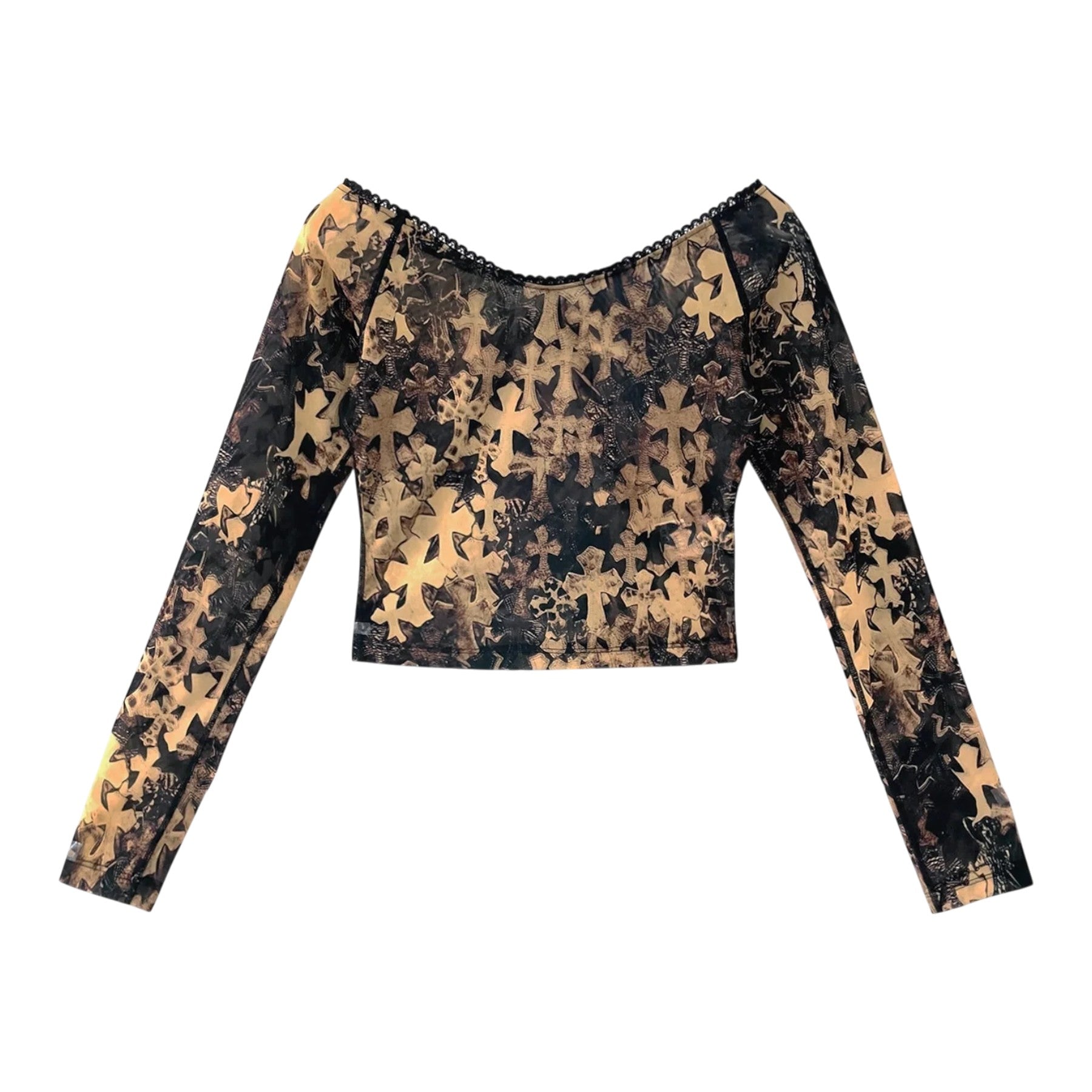 Chrome Hearts 'Waterfall Cross' Brown Mesh LS Tee