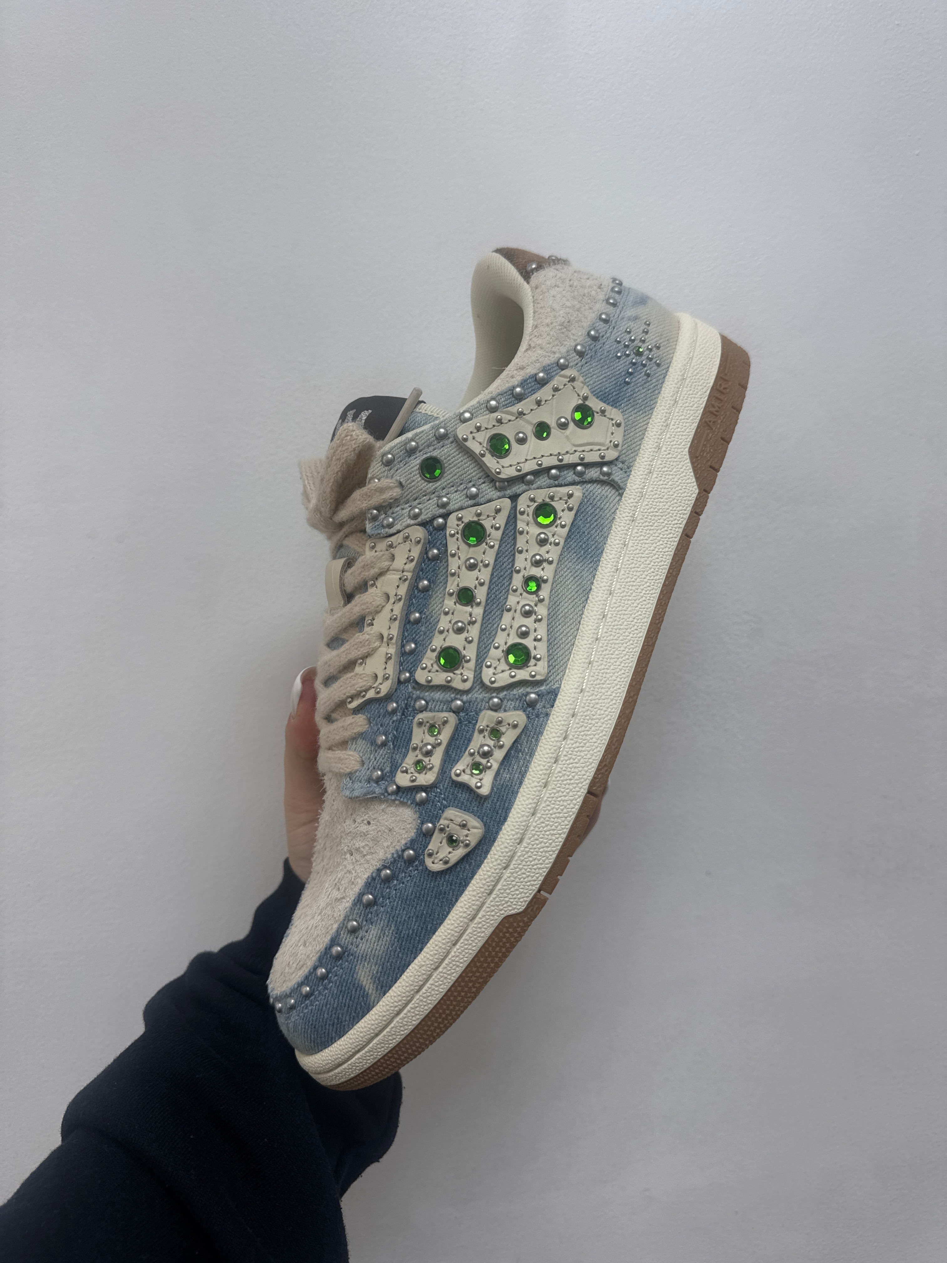 Amiri Studded Denim Skel Top Low Sneakers