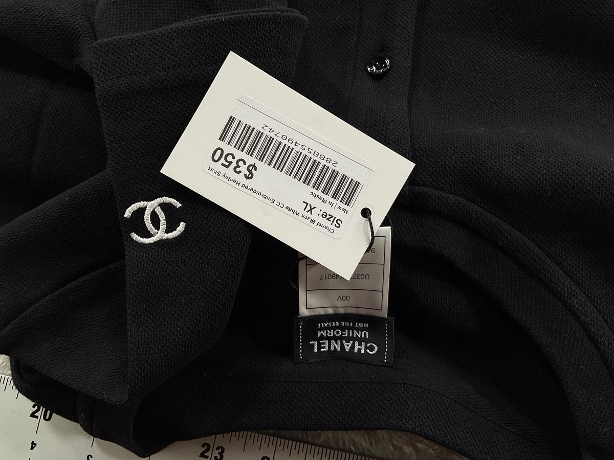 Chanel Black White CC Embroidered Henley Shirt