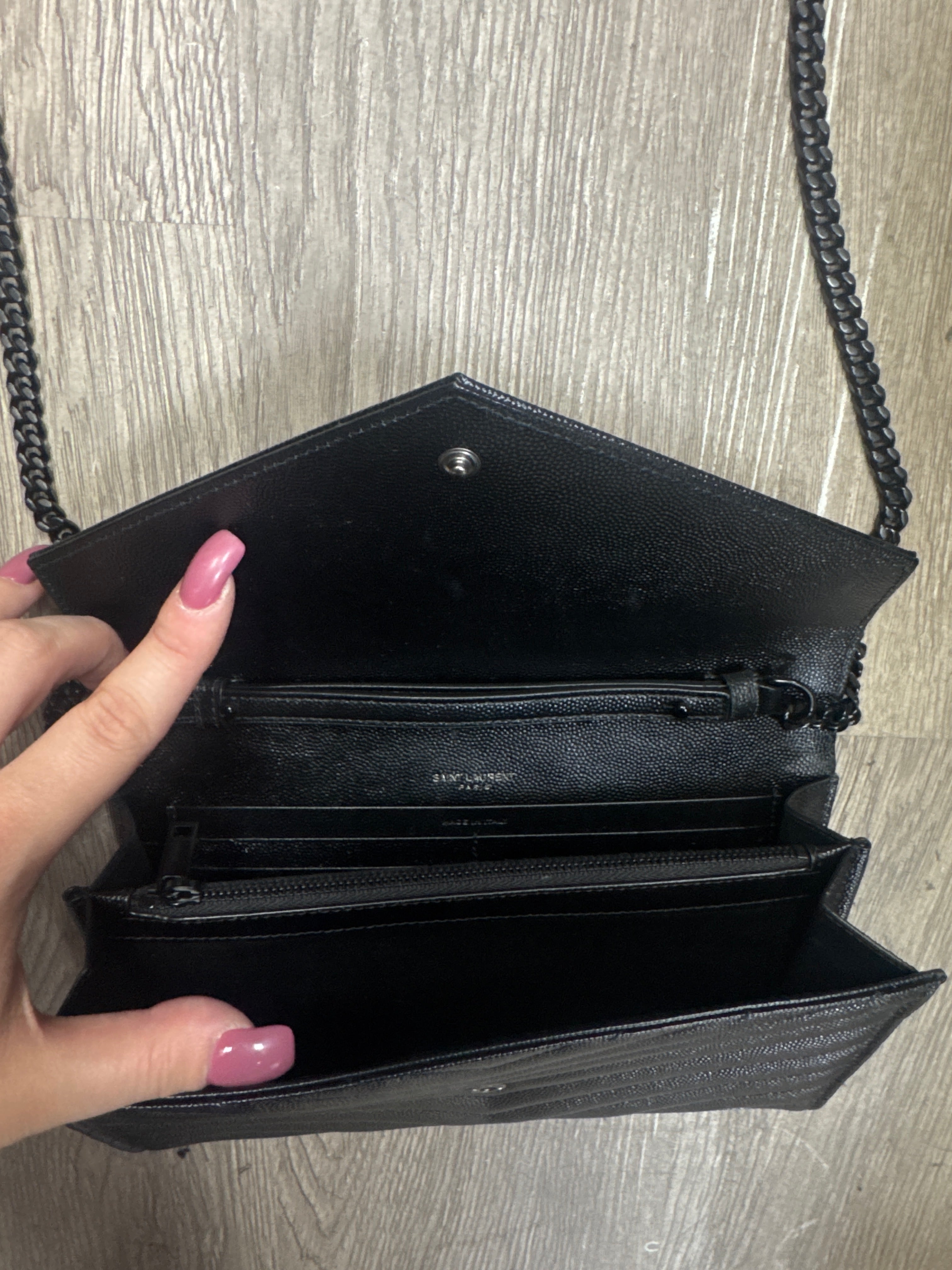 YSL Black Cassandre Chain Matelasse Textured Leather Bag