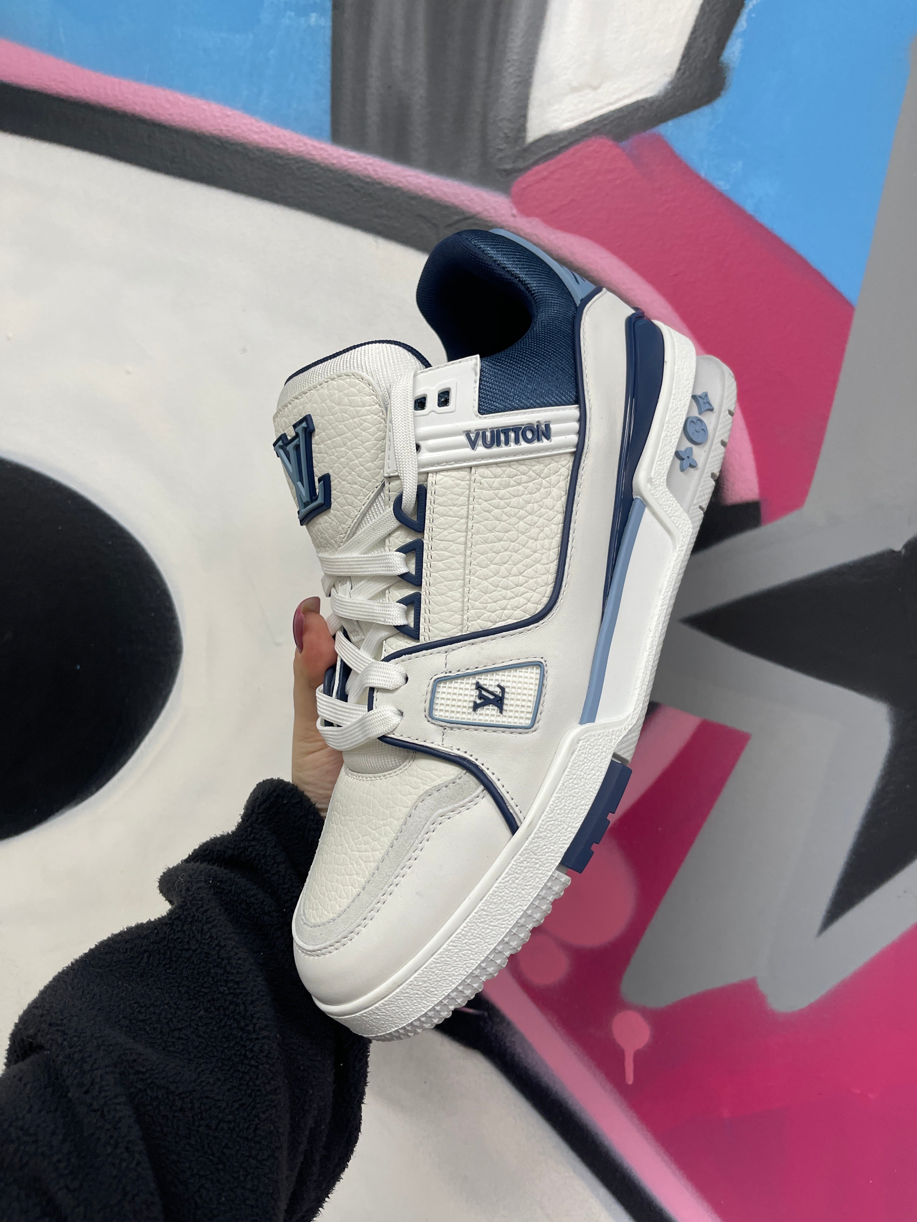 Louis Vuitton White Blue Navy Trainer Sneakers