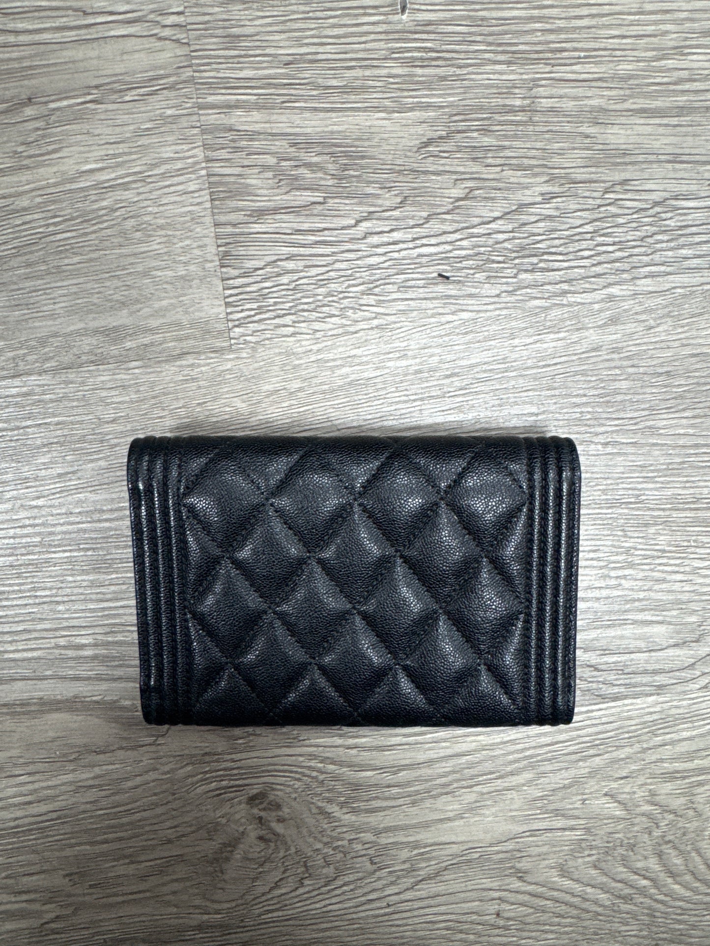 Chanel Quilted Caviar Boy Flap Wallet Black Lightly Worn Medium N/A