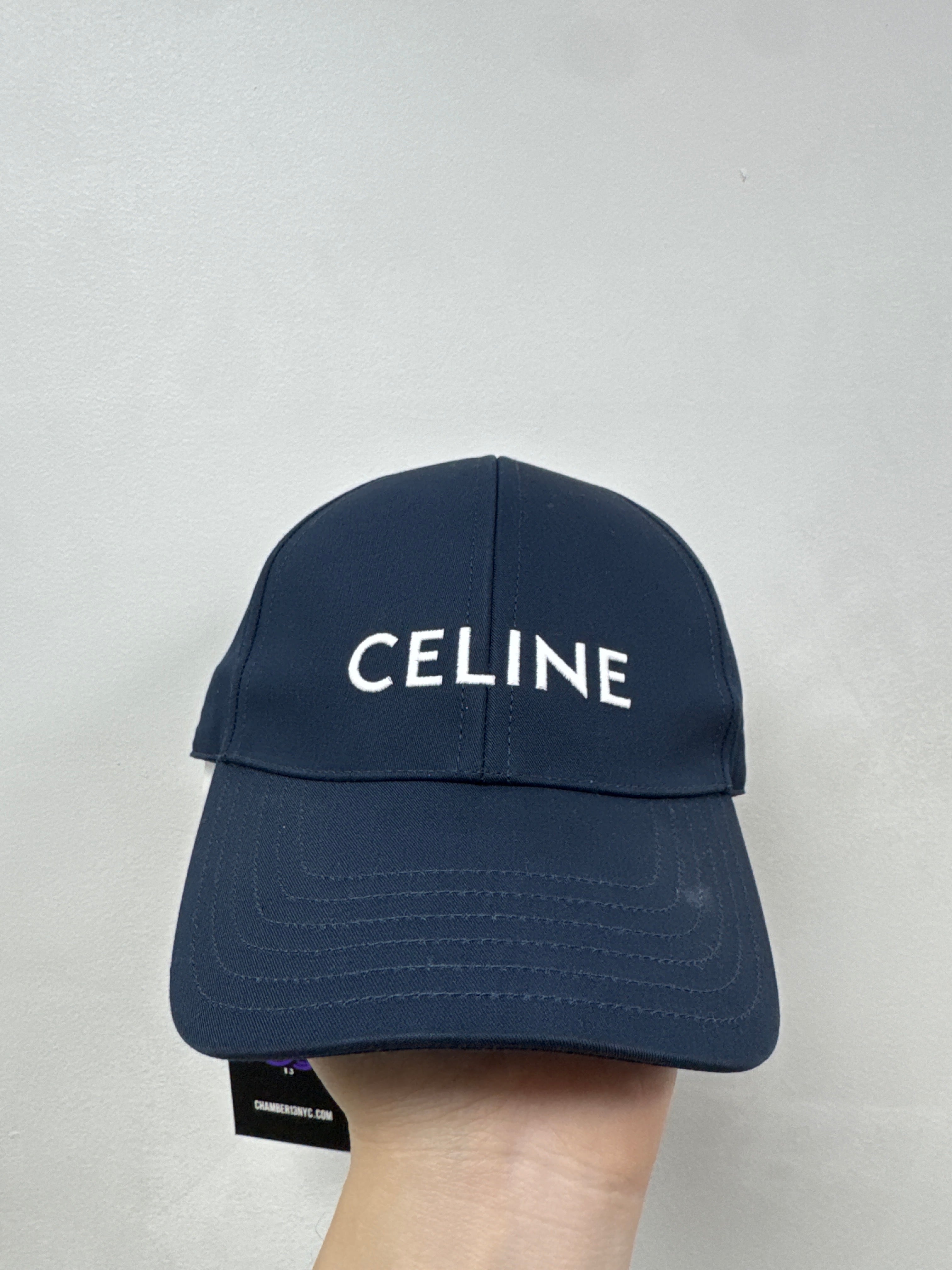 Celine Navy White Embroidered Hat