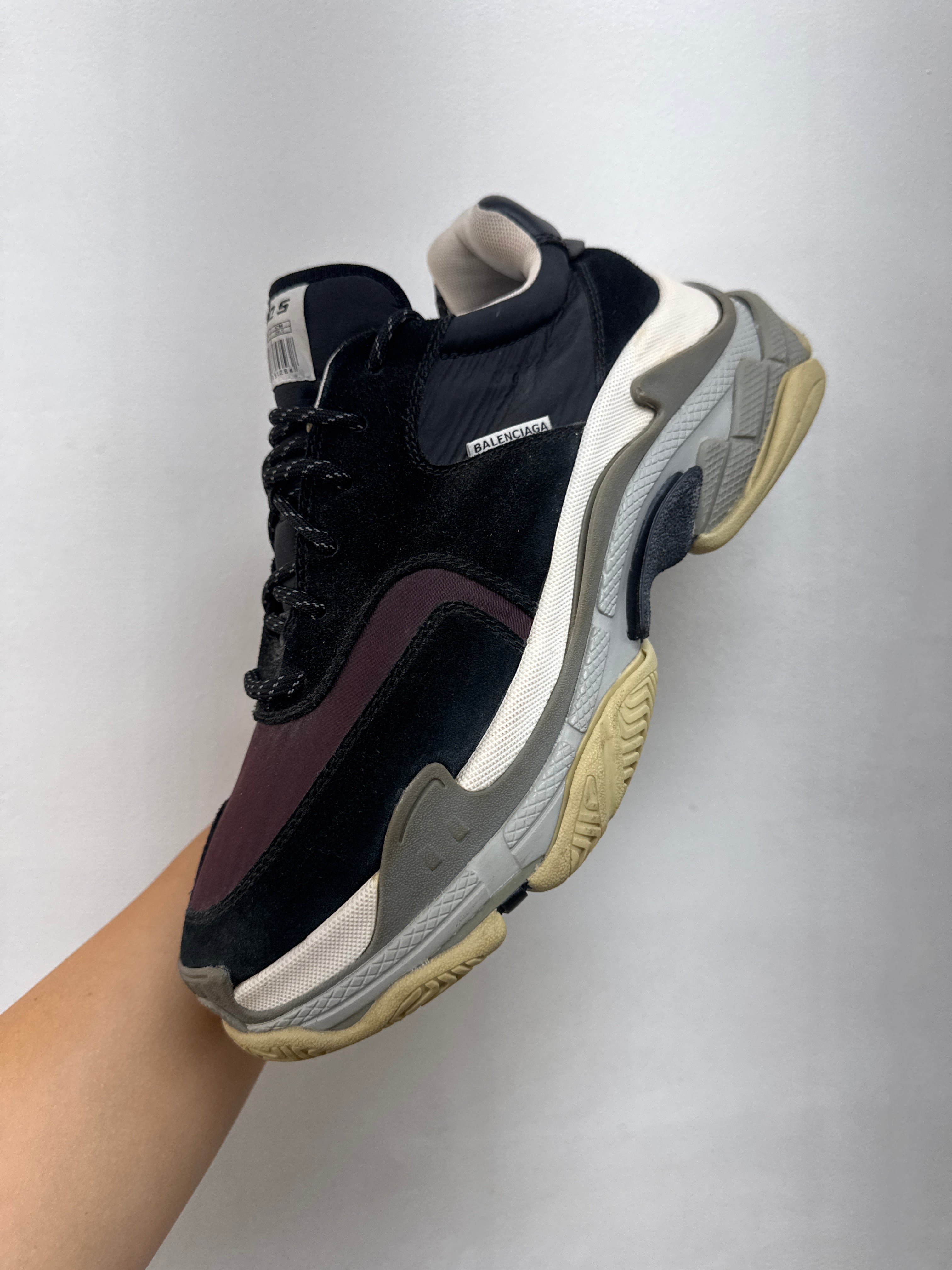 Balenciaga Black Purple Suede Triple S Sneakers