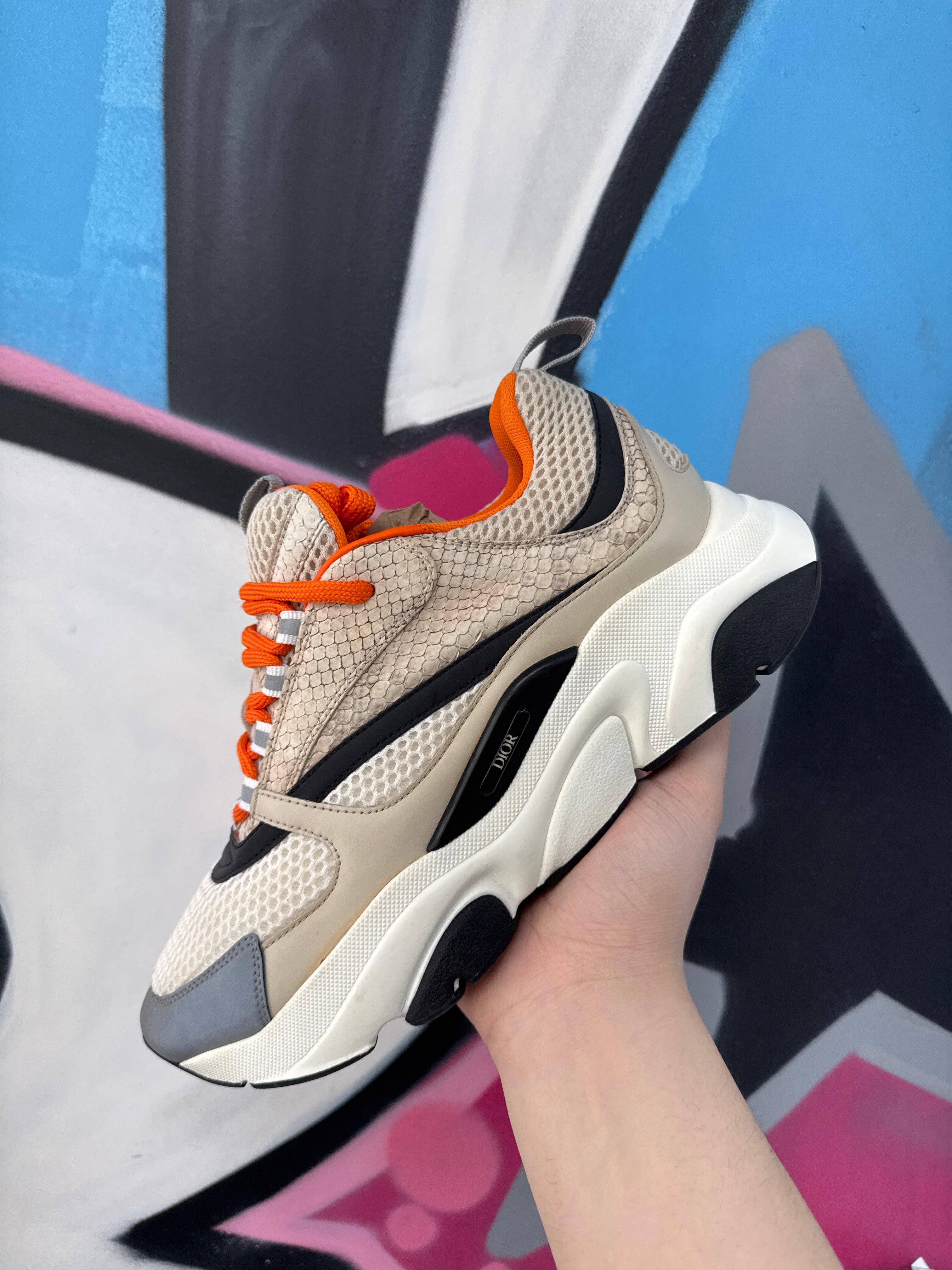 Dior Orange Snakeskin B22 Sneakers