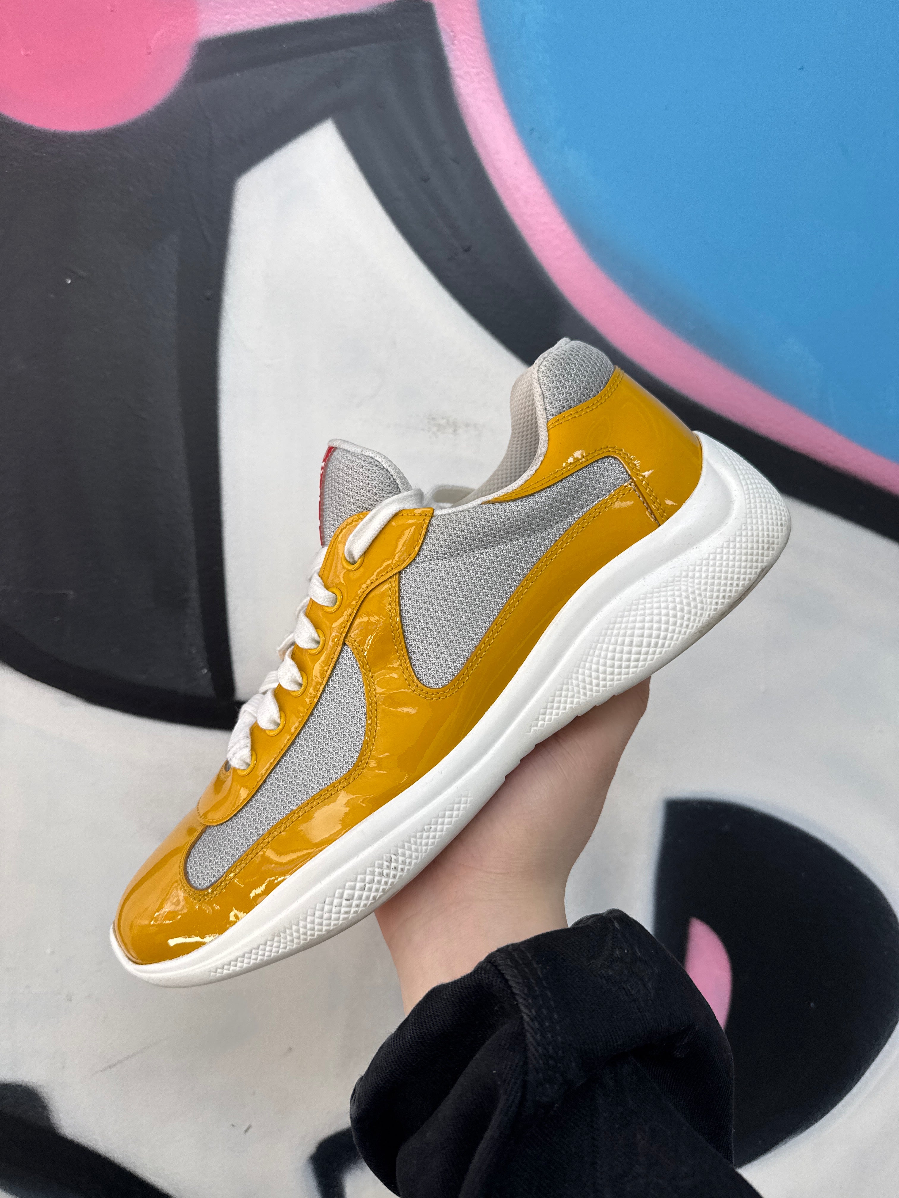 Prada Yellow Patent Cup Sneakers
