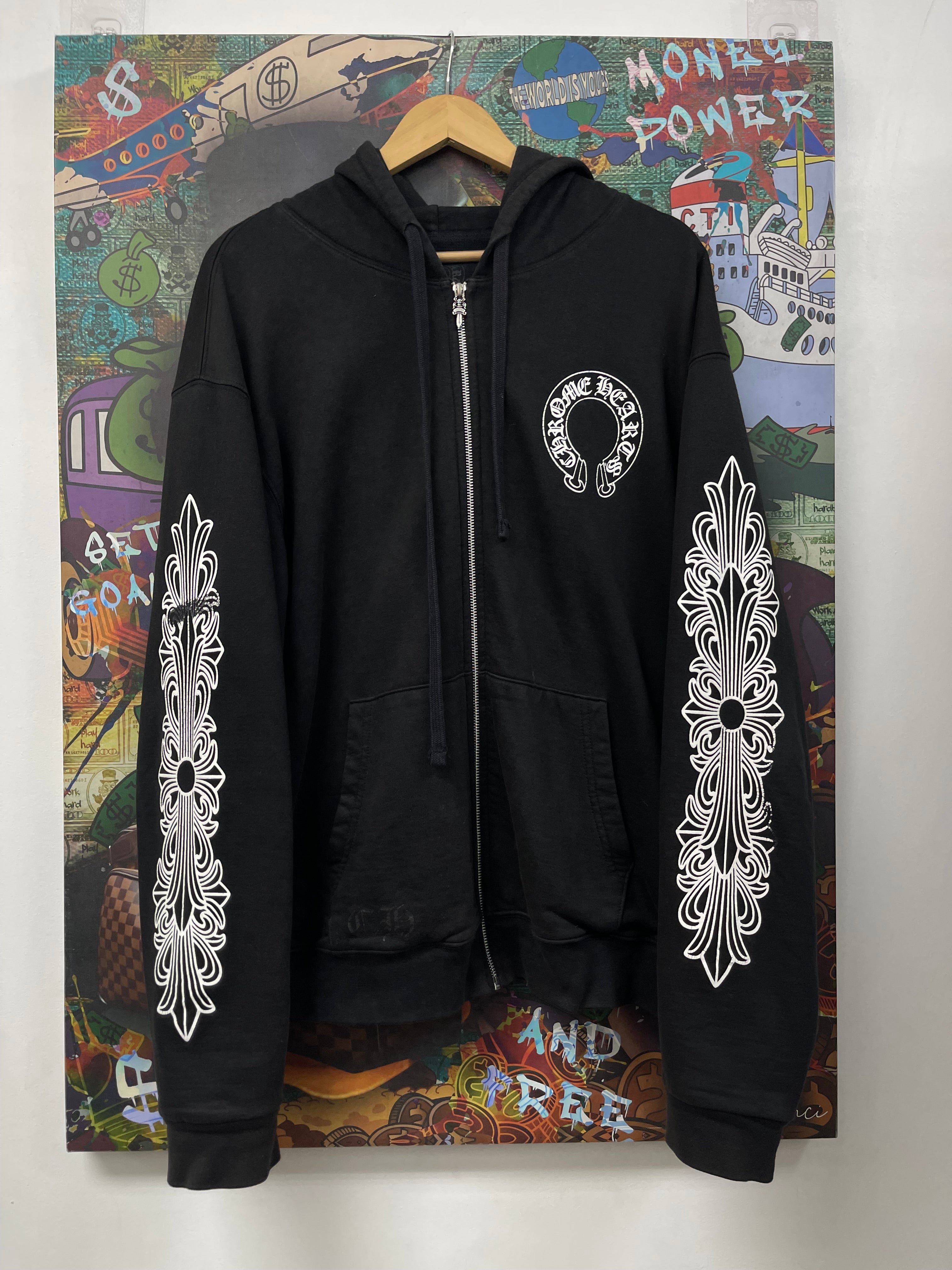 Chrome Hearts Black Floral Horseshoe Thermal Lined Zip Up