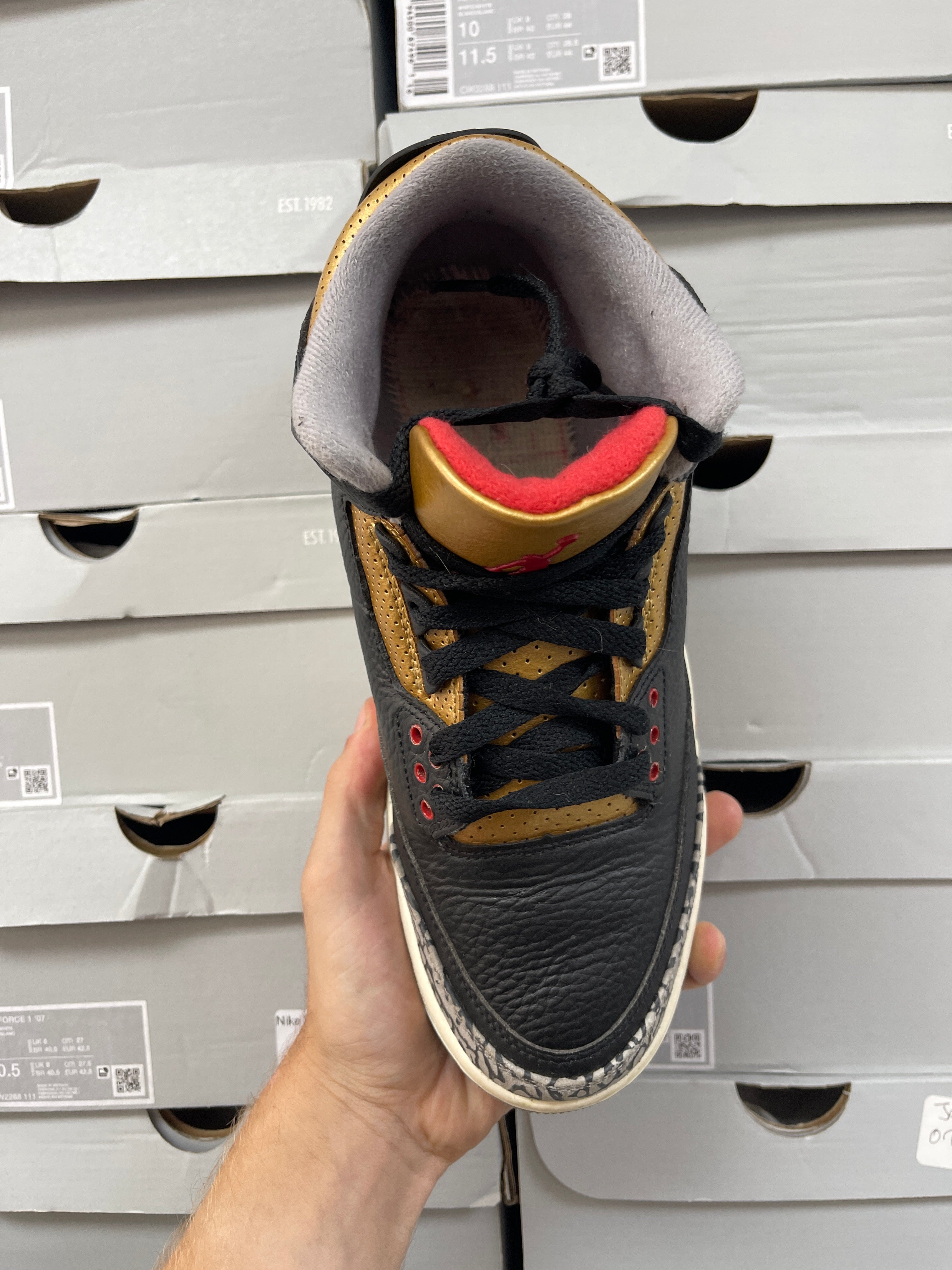 Jordan 3 Black Gold Cement Sneakers