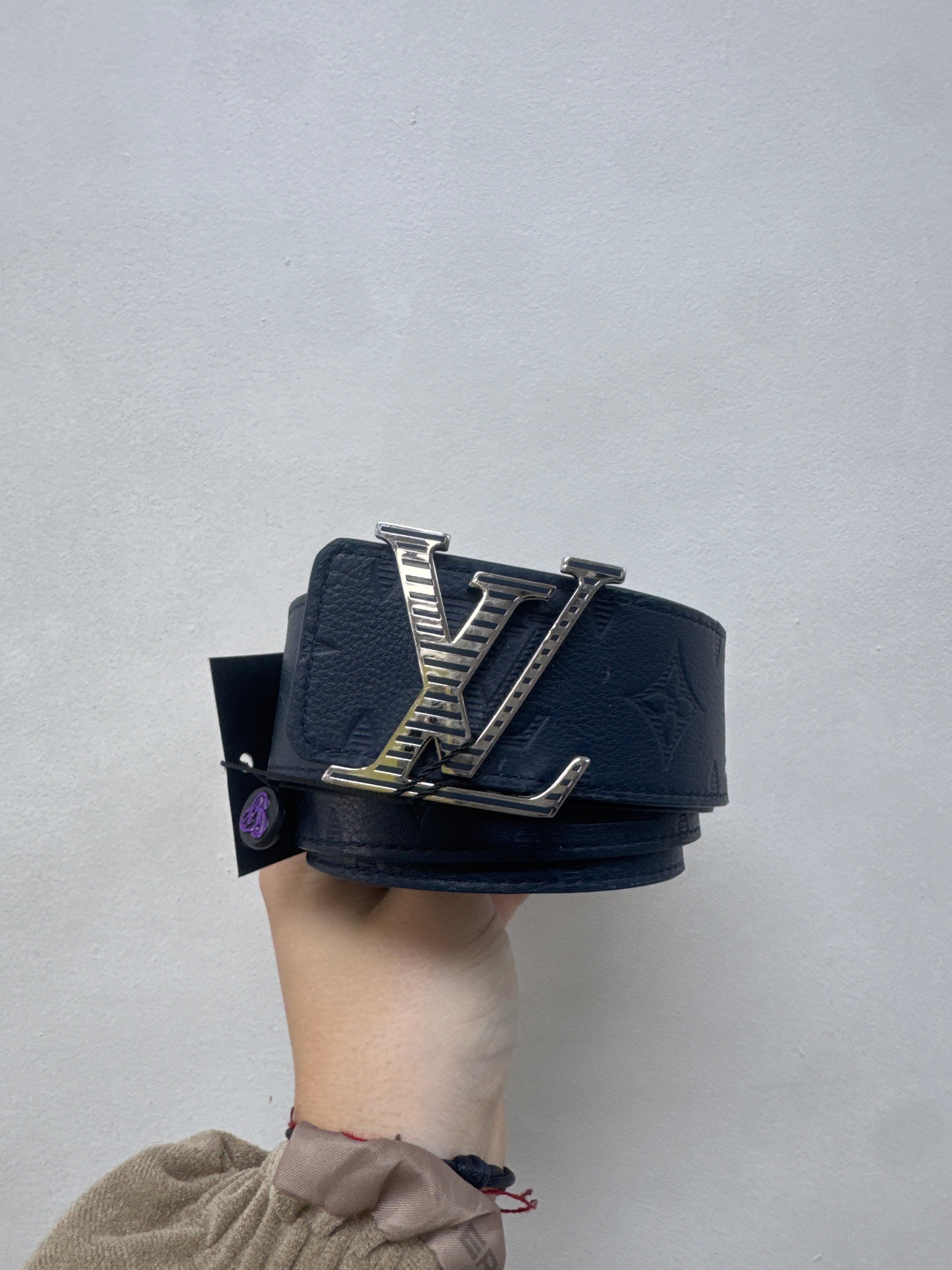 Louis Vuitton Navy Monogram Embossed (95-38) Belt