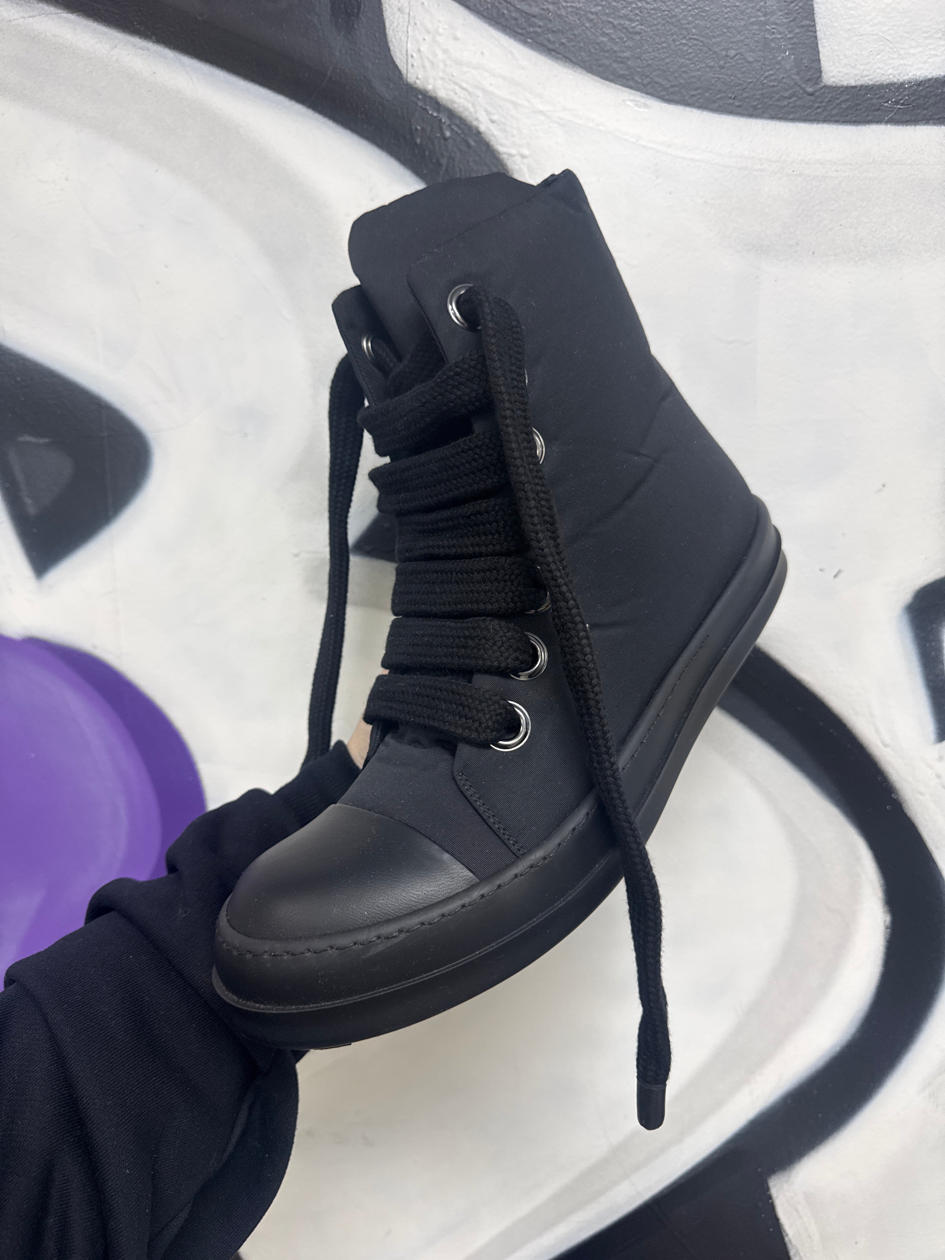 Rick Owens Triple Black Jumbo Lace Ramone High Sneakers