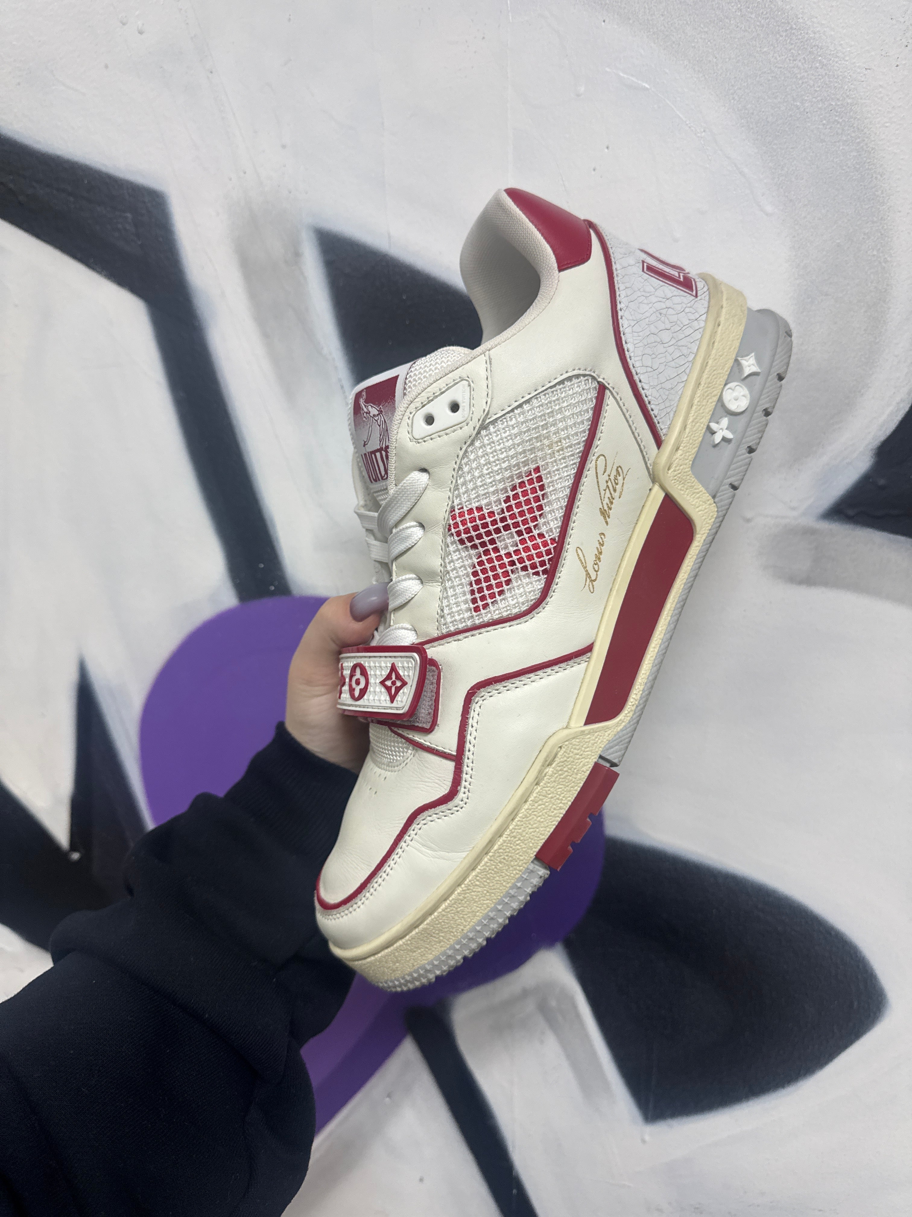 Louis Vuitton Red White Strap Trainer Sneakers