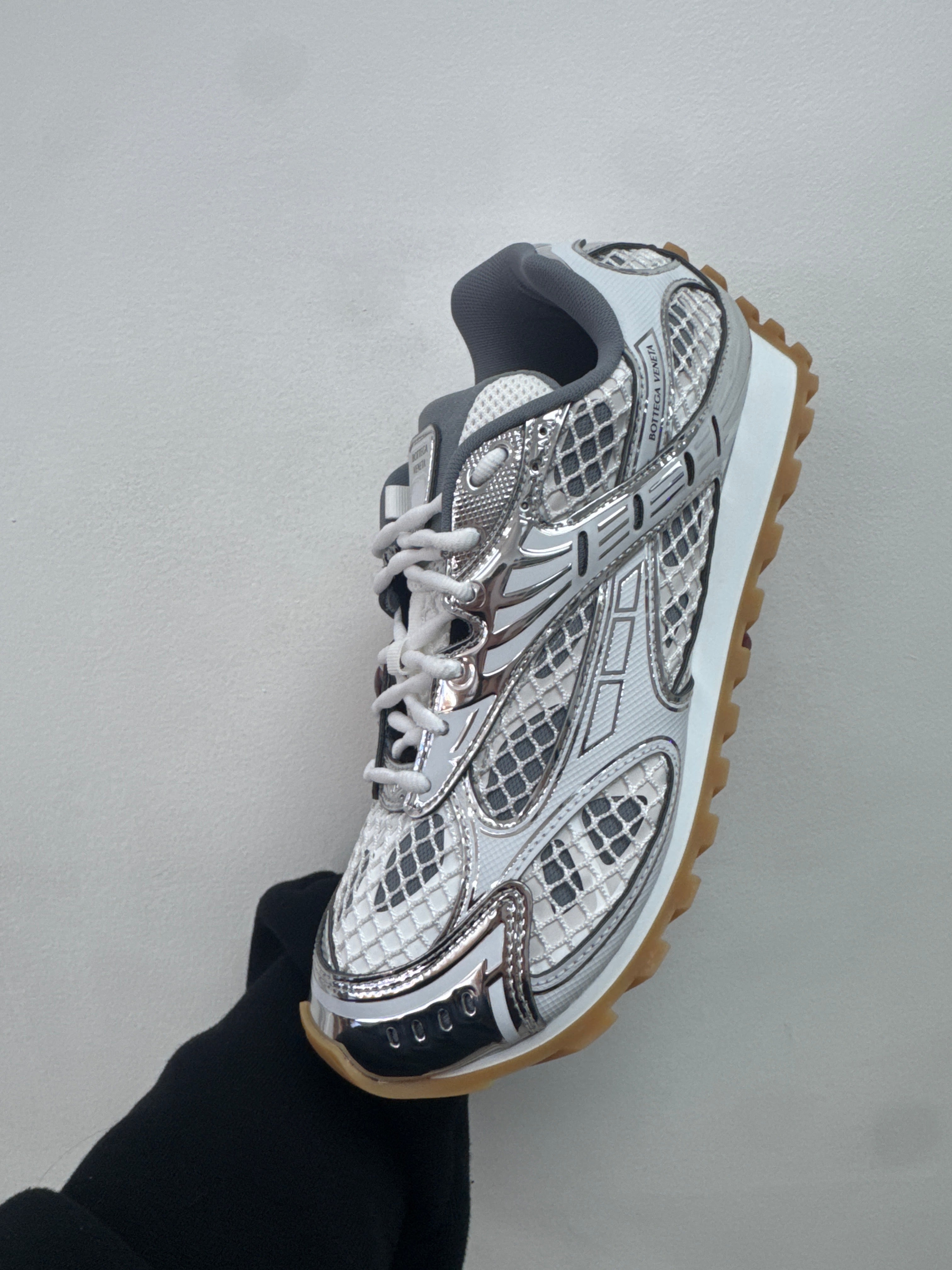 Bottega Veneta White Silver Orbit Sneakers