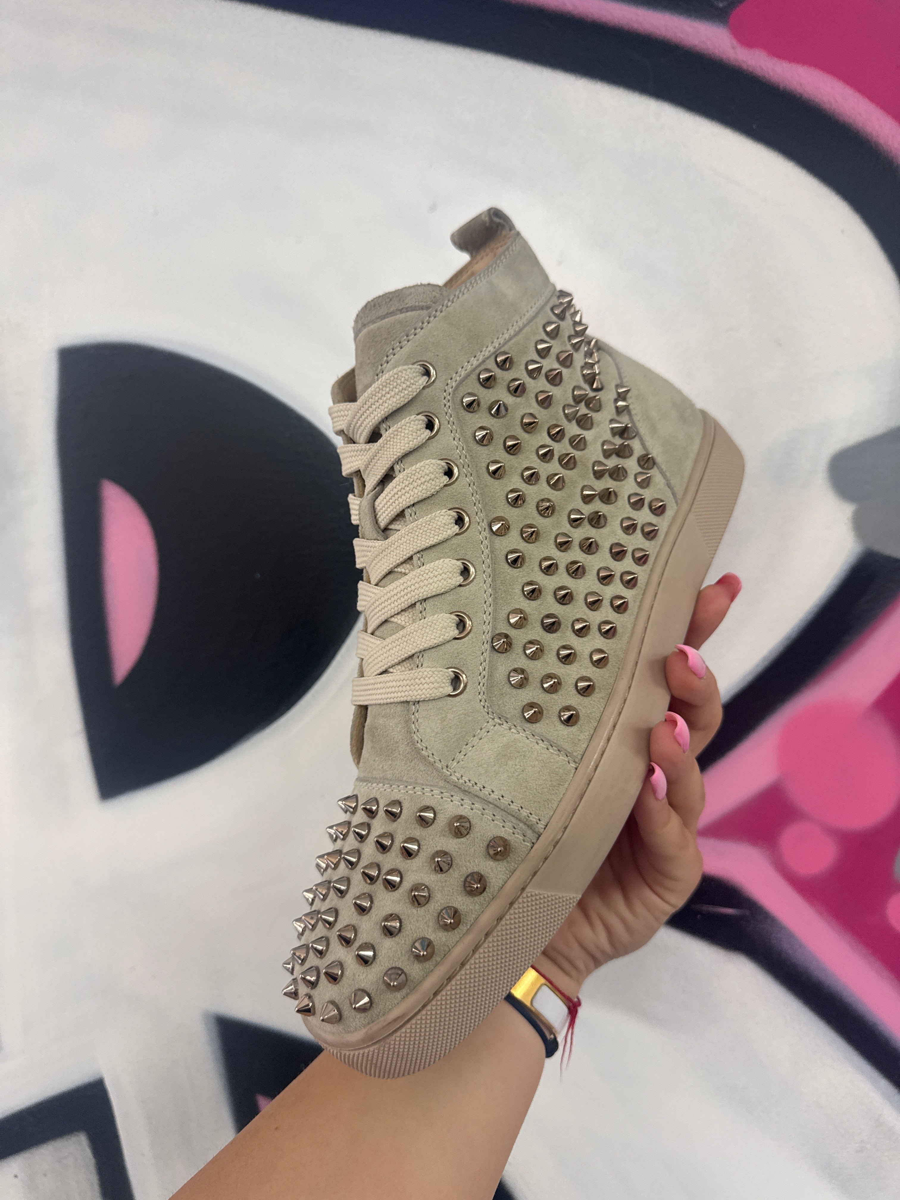 Louboutin Spike Sneaker Hi Tan Tried On 42 (US 9) With Box