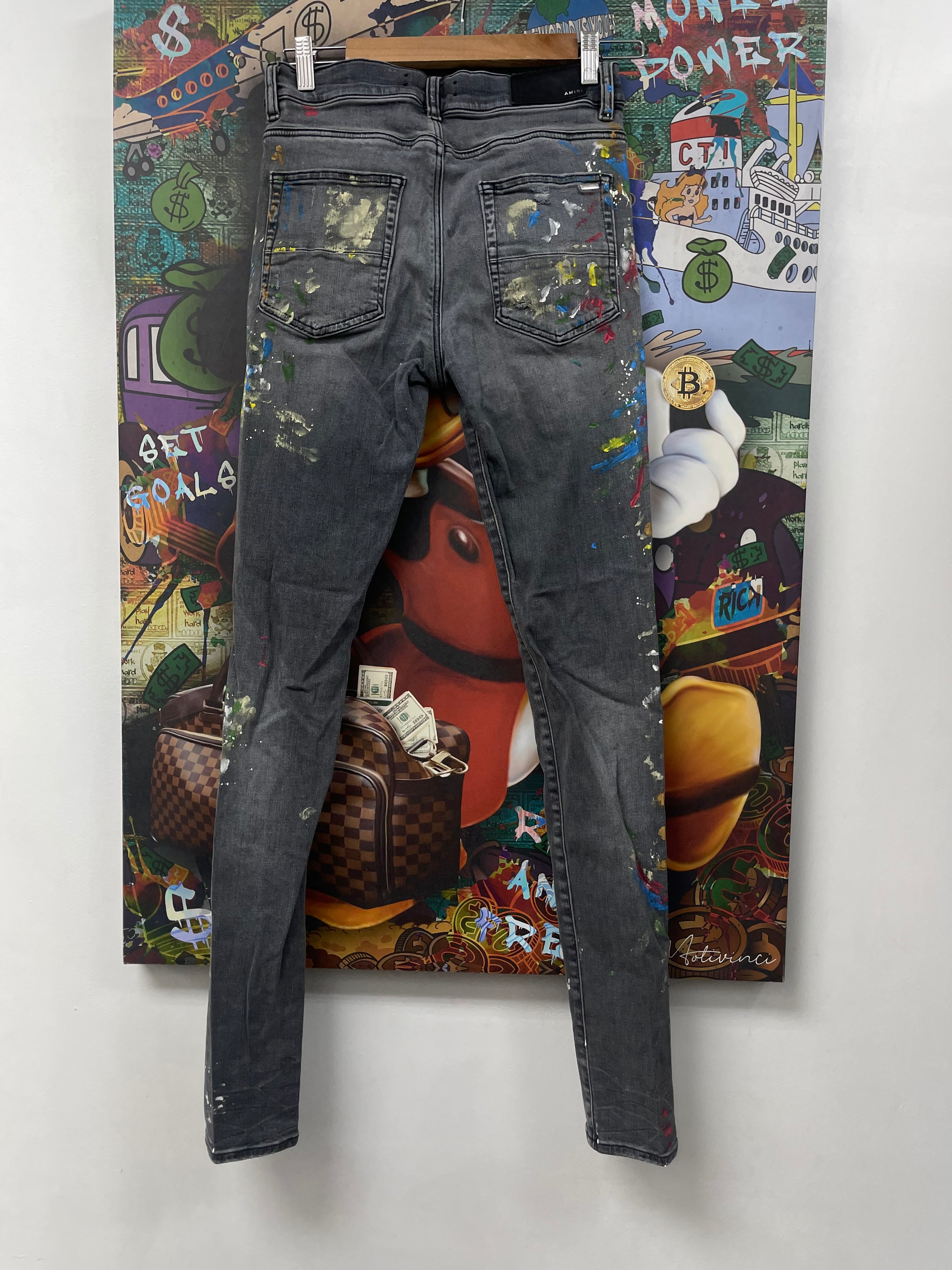 Amiri Grey Splatter Thrasher Jeans