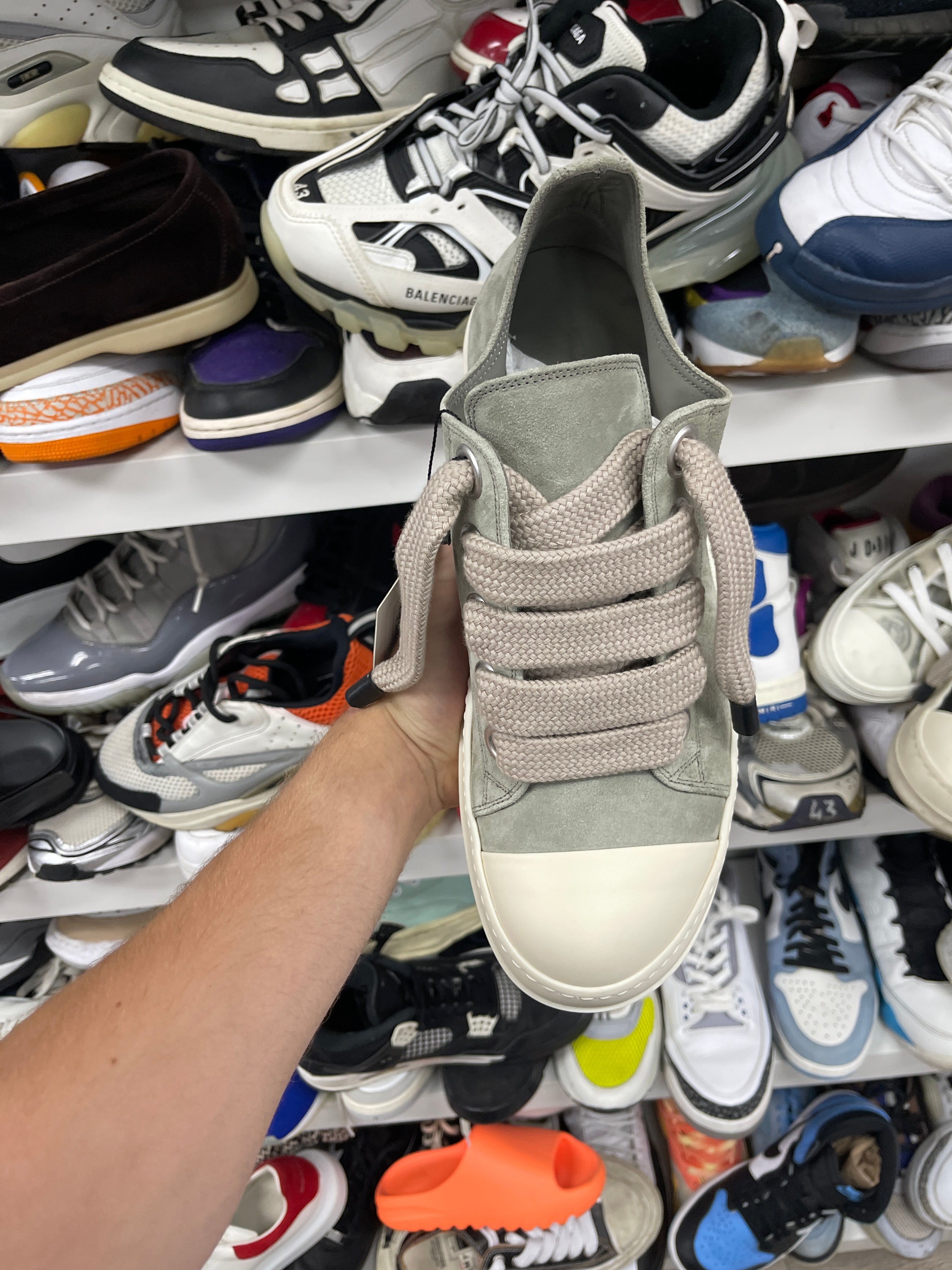 Rick Owens Dark Pearl Suede Jumbo Lace Ramone Low Sneakers