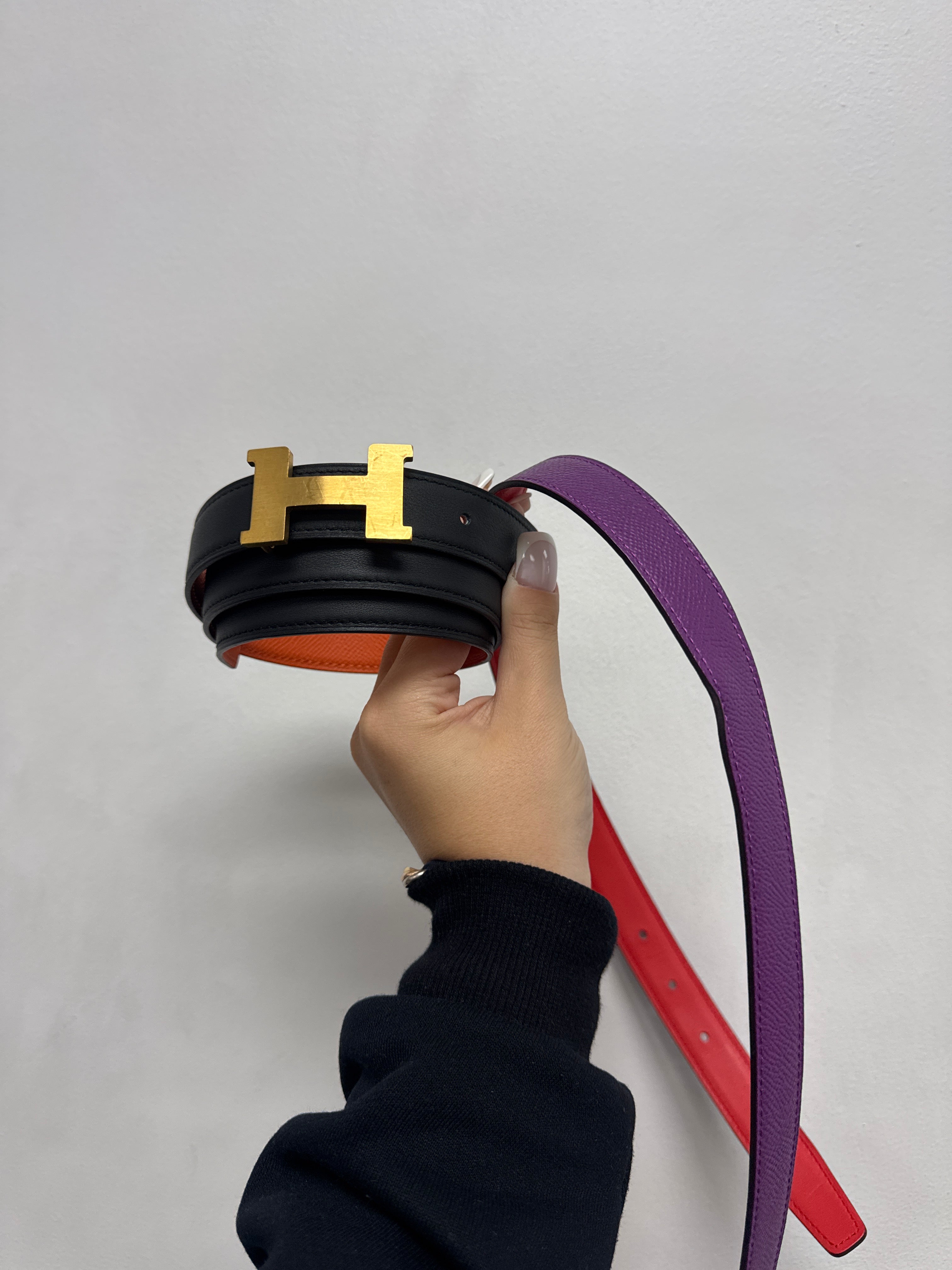 Hermes Purple-Red & Black-Orange Reversible (1 Inch) Belts