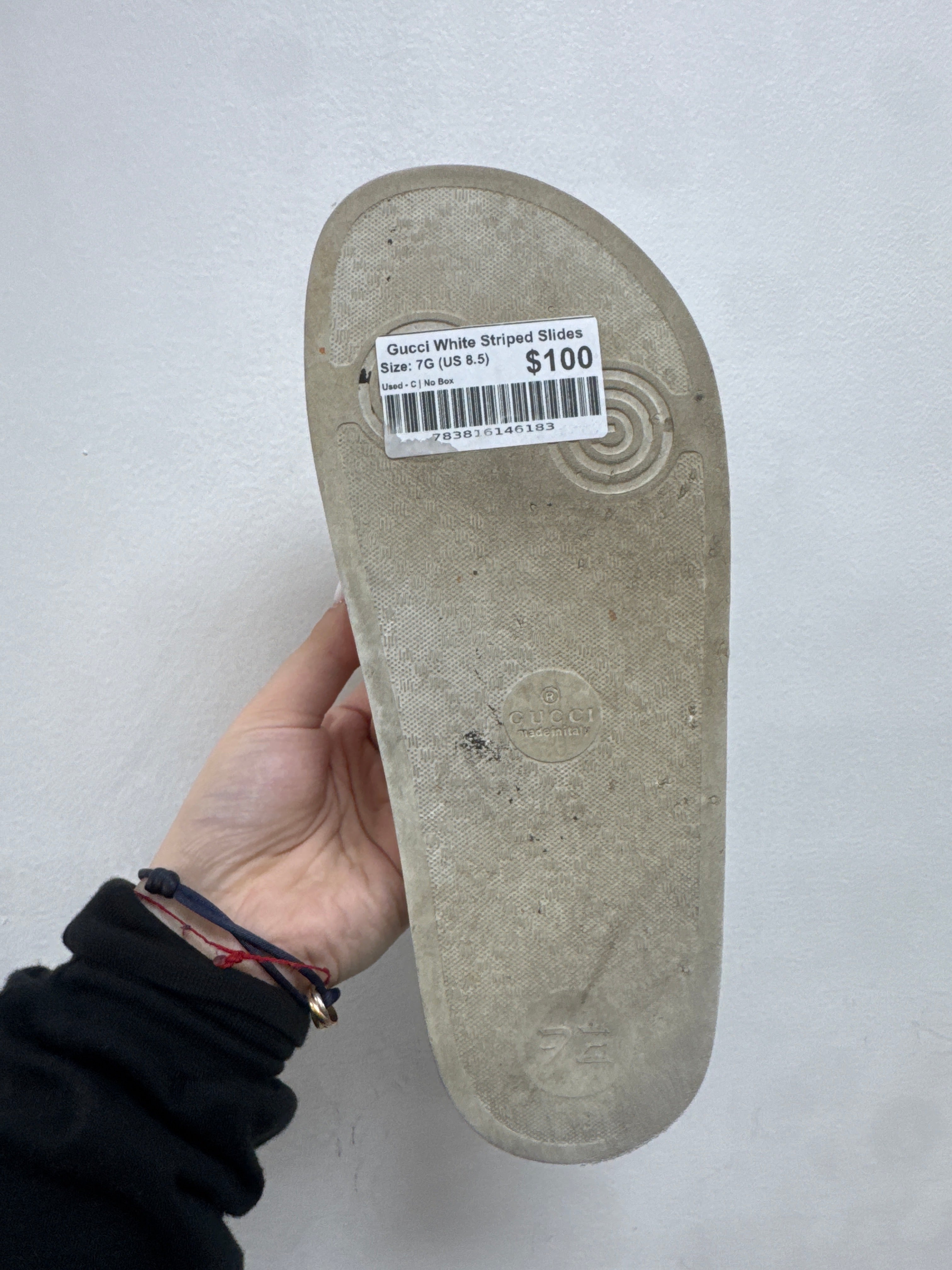 Gucci White Striped Slides