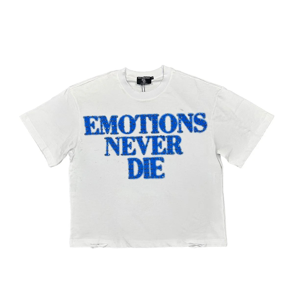 Mixed Emotions "End" Rhinestone White & Blue Tee