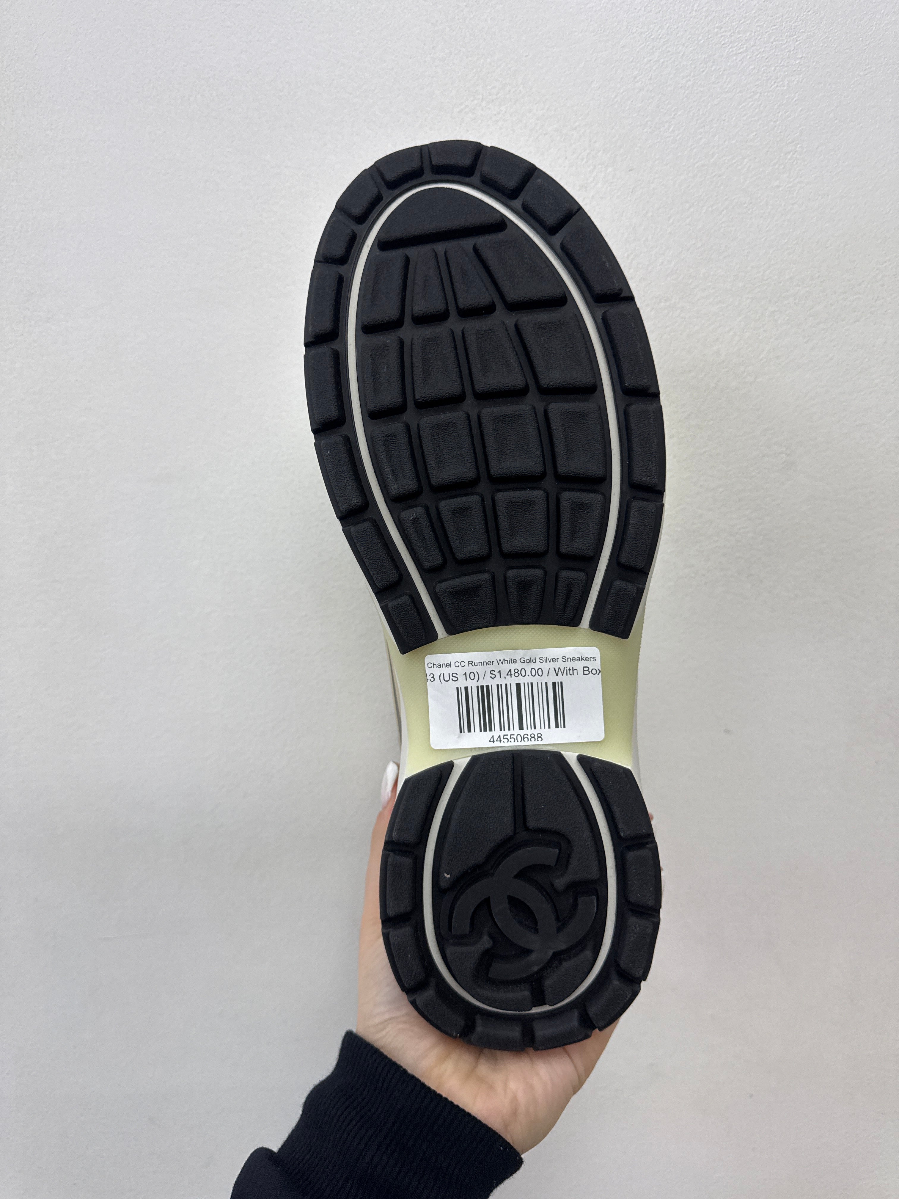 Chanel CC Runner White Gold Silver Sneakers