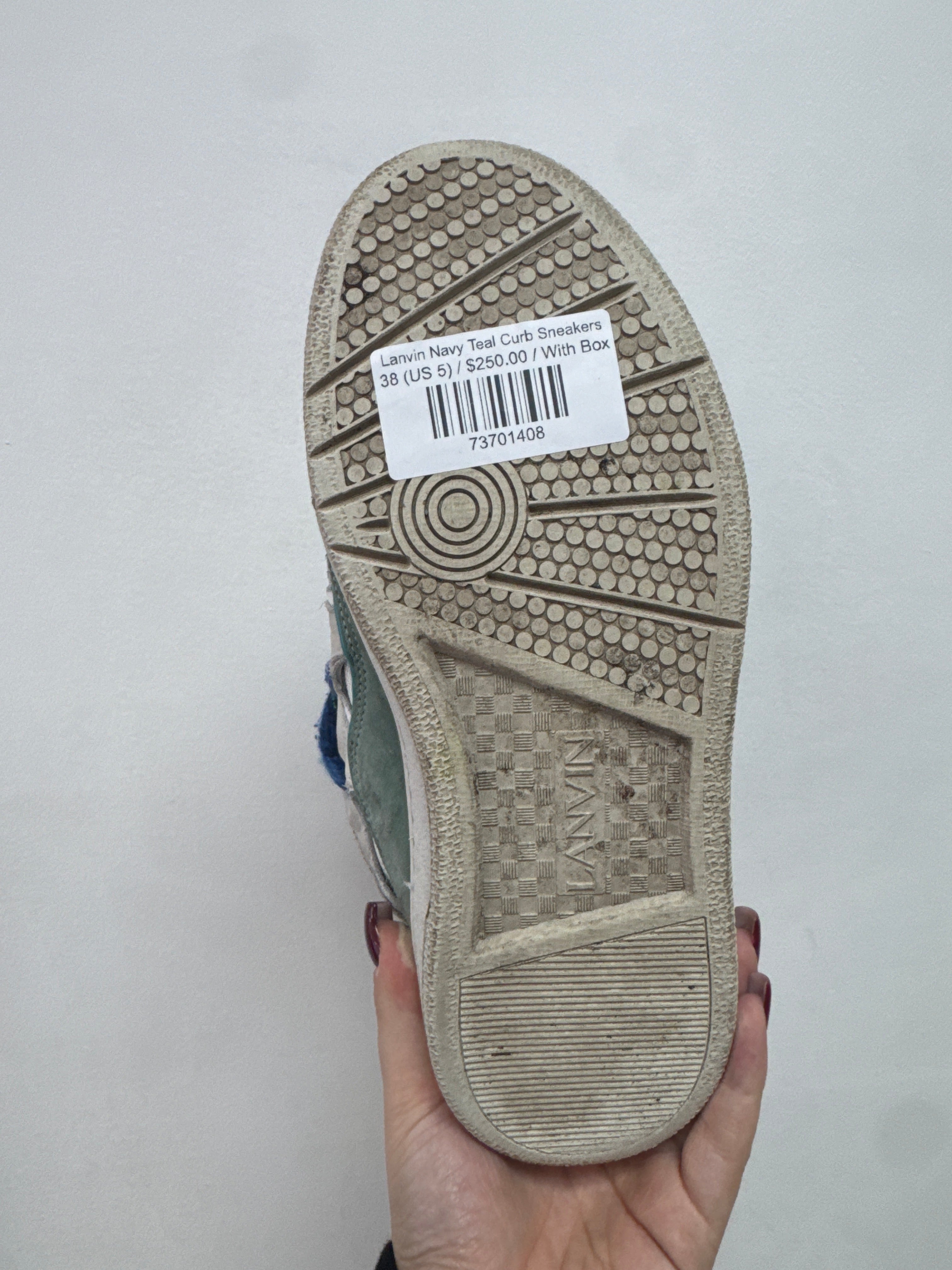 Lanvin Navy Teal Curb Sneakers