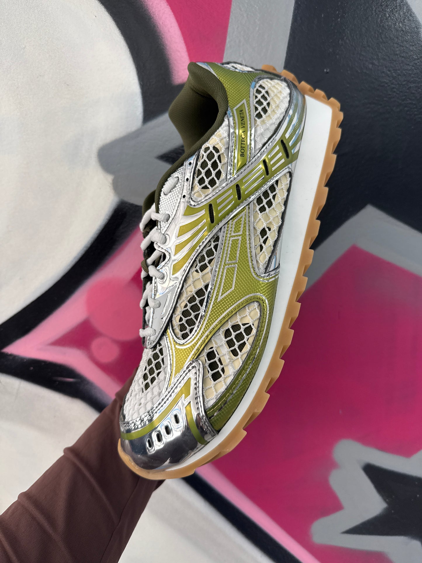 Bottega Veneta Olive Silver Orbits Sneakers