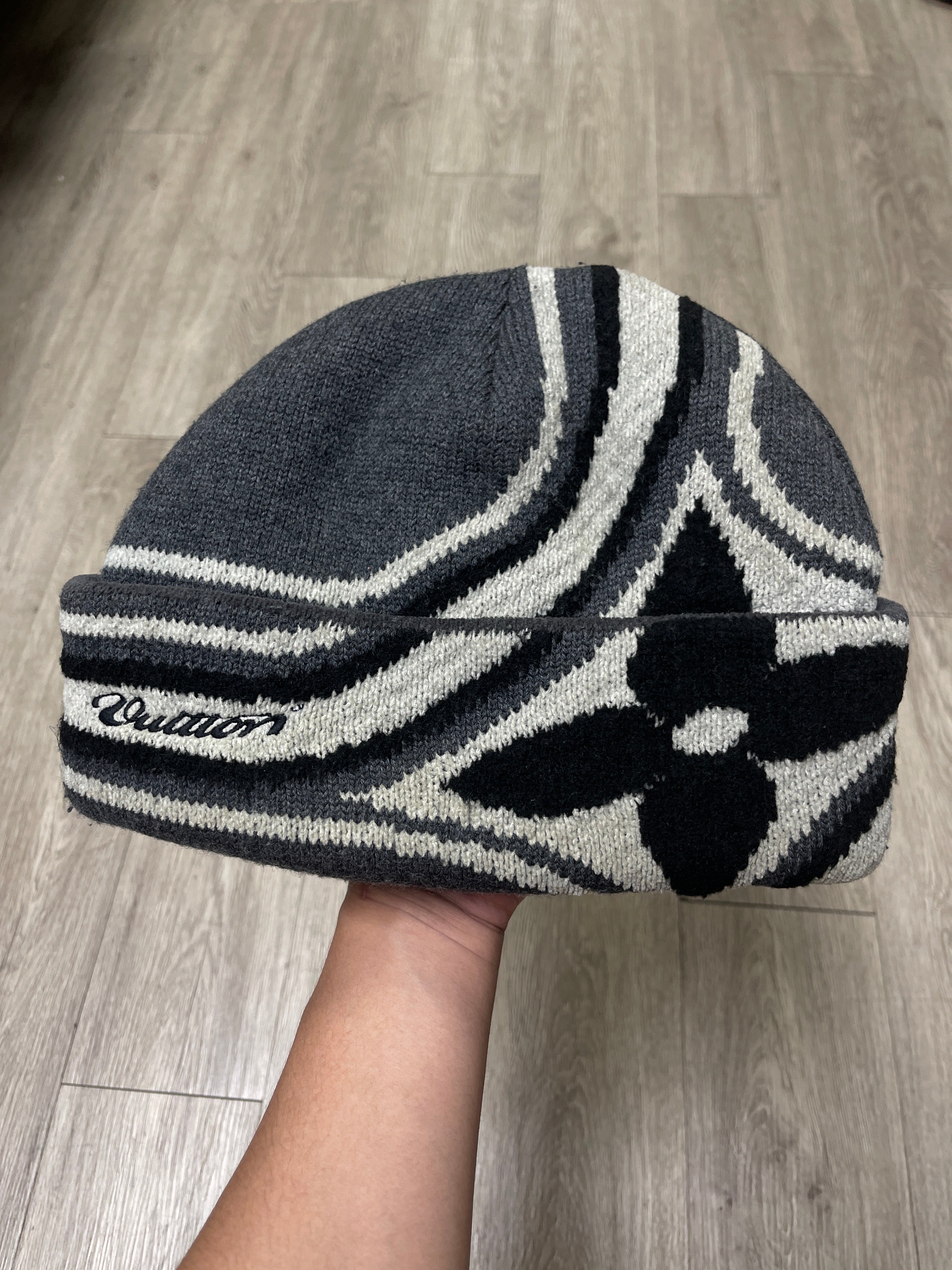 Louis Vuitton Grey Cream Skate Logo Beanie