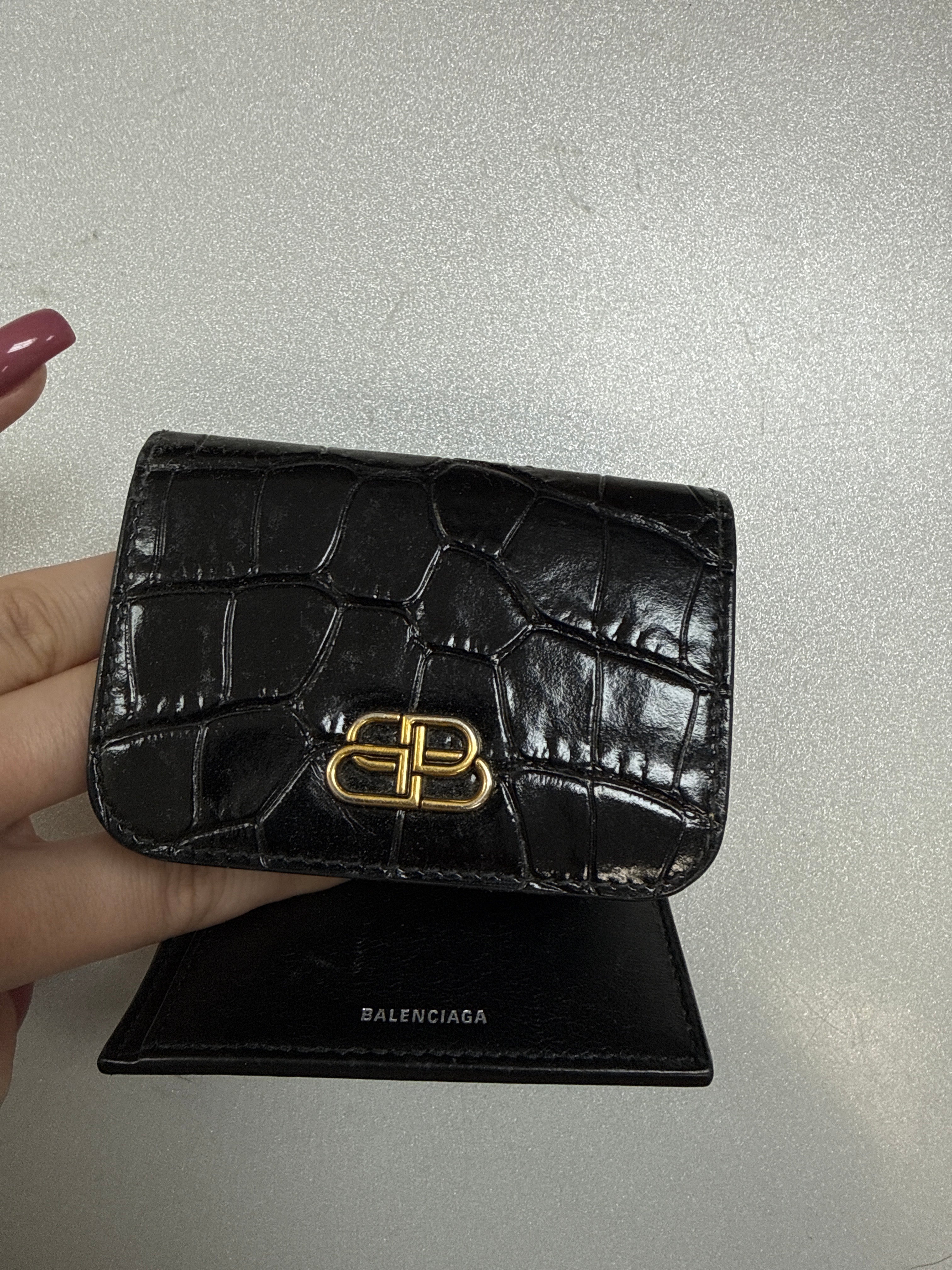 Balenciaga Black Gold Croc Bi-Fold Wallet