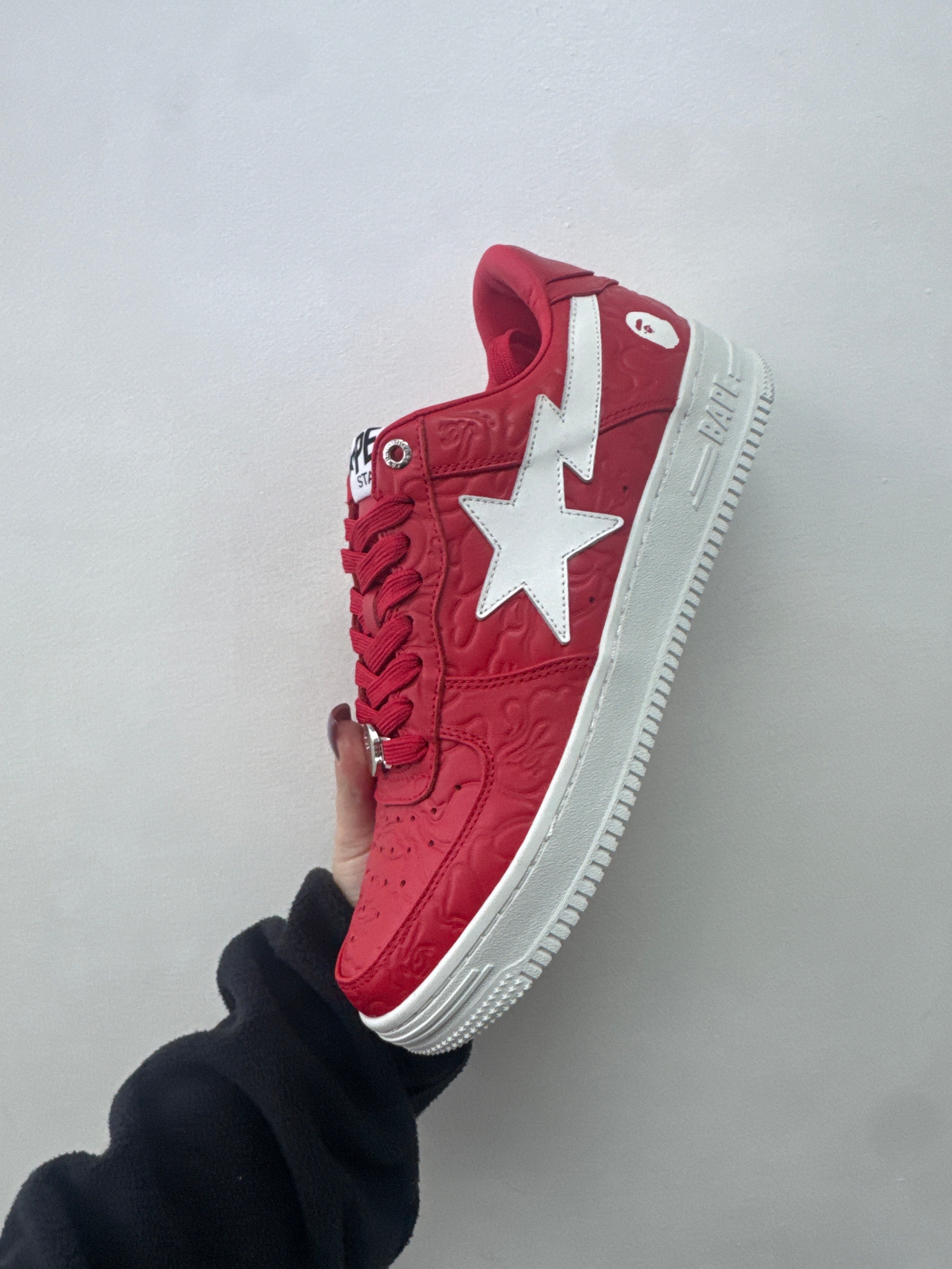 BAPE Red White Bapesta Low Sneakers