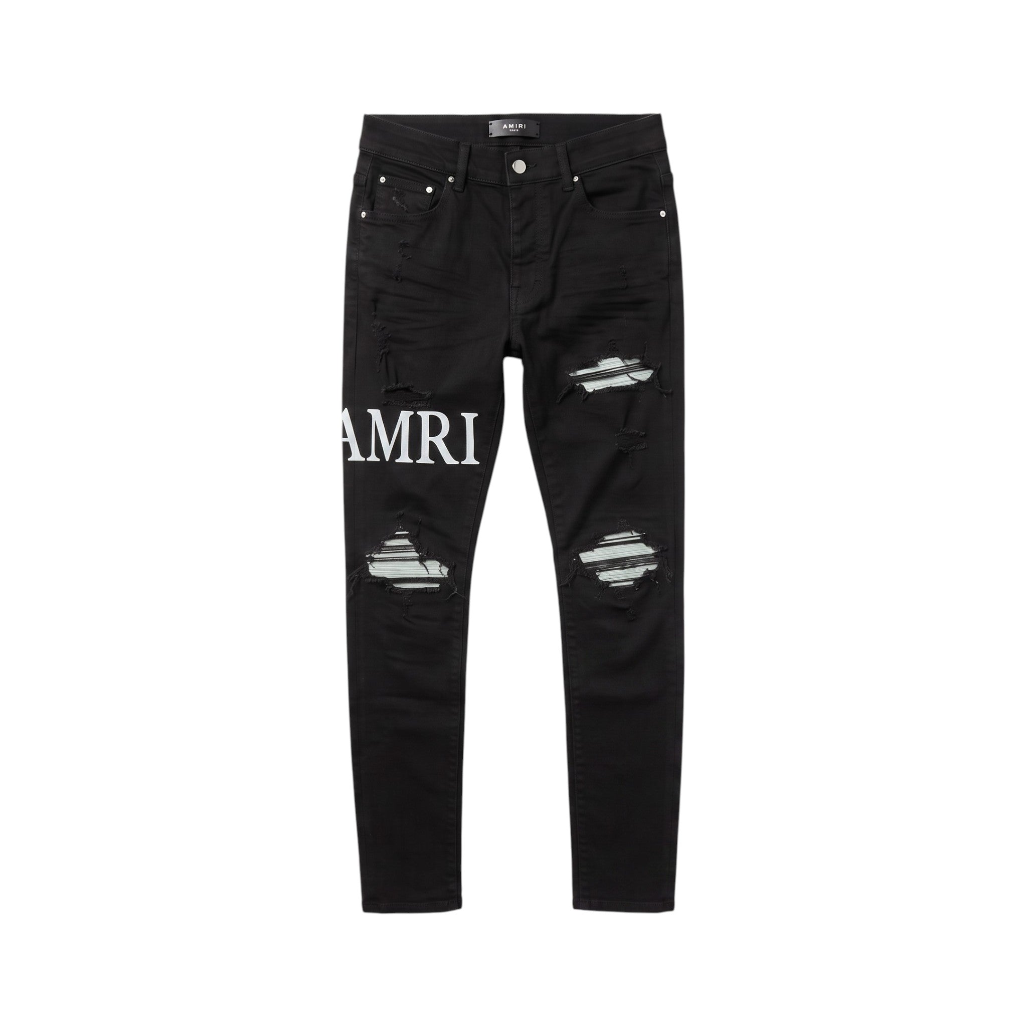 Amiri 'MX1' Logo 'Black & Light Blue Jeans