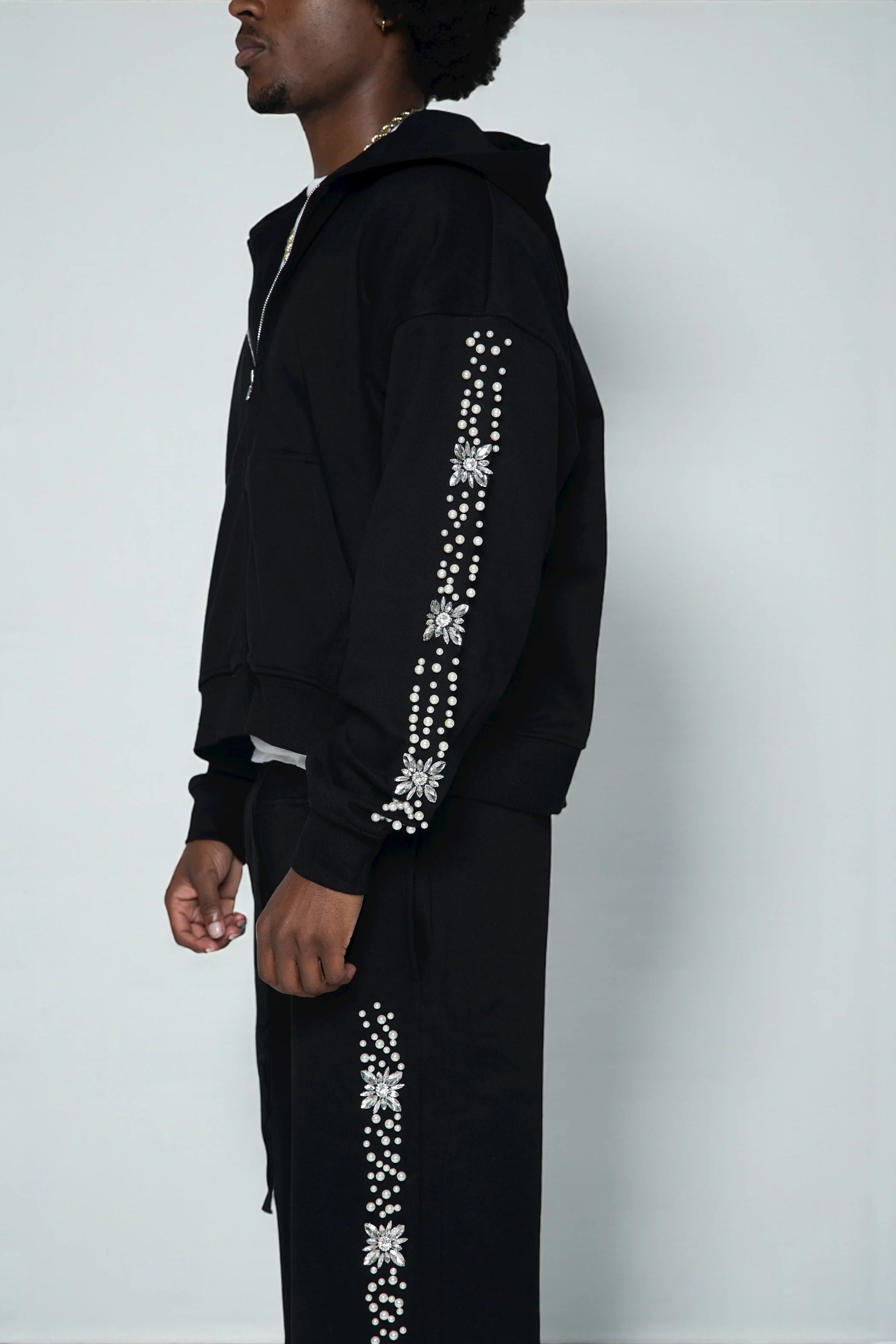 Fraternal Desires 'What the Pearl' Black Zip Up Hoodie