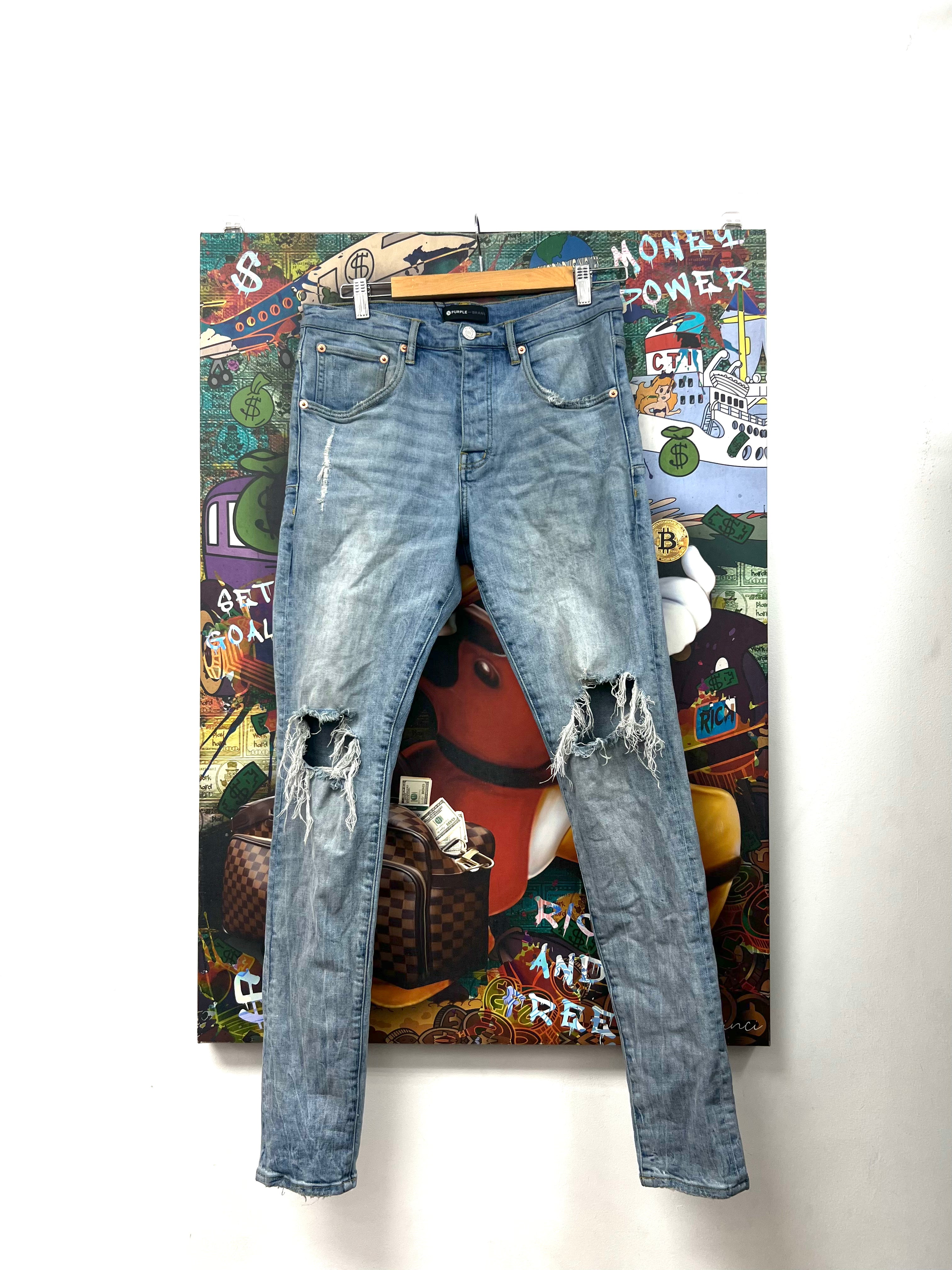 Purple Brand Light Wash Knee Ripped Jeans
