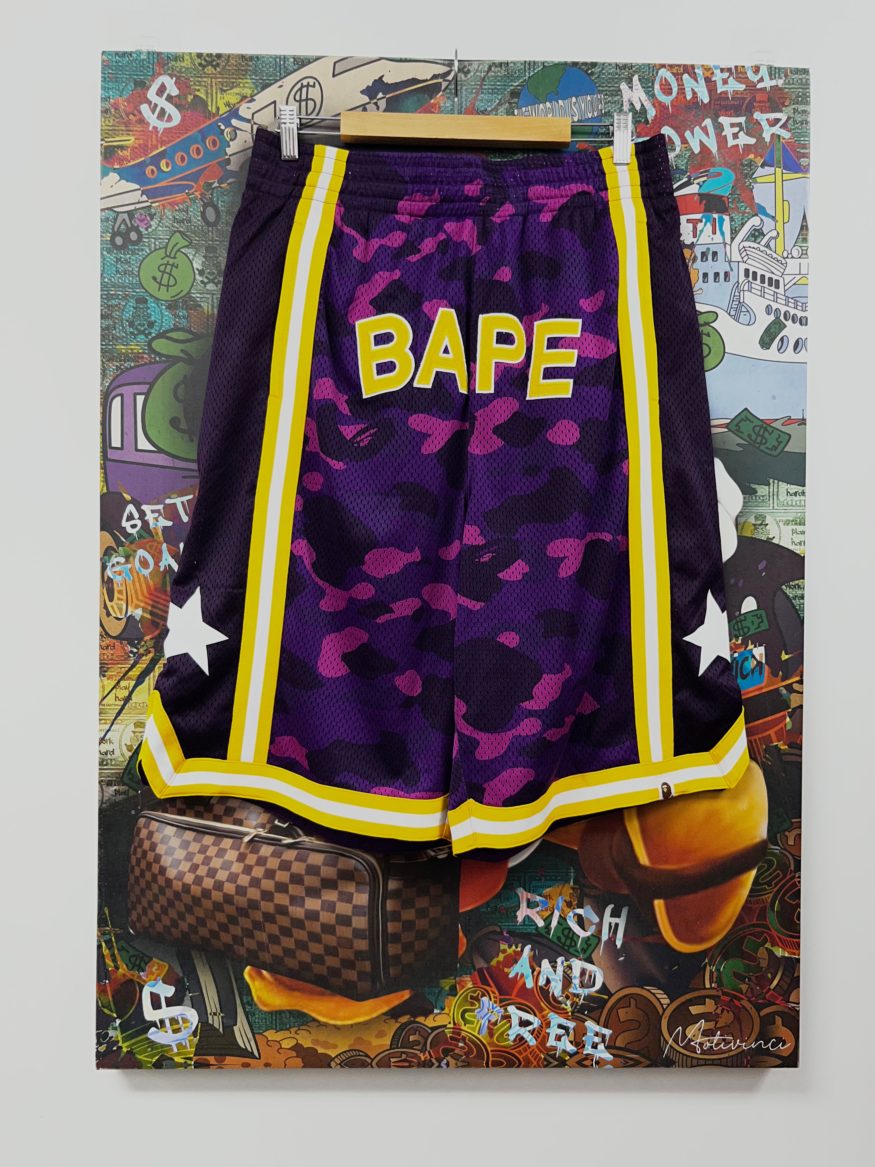 BAPE Purple Yellow Camo Basketball Shorts