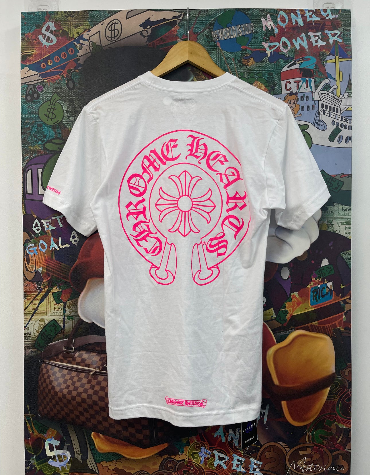 Chrome Hearts White Pink Horseshoe Tee
