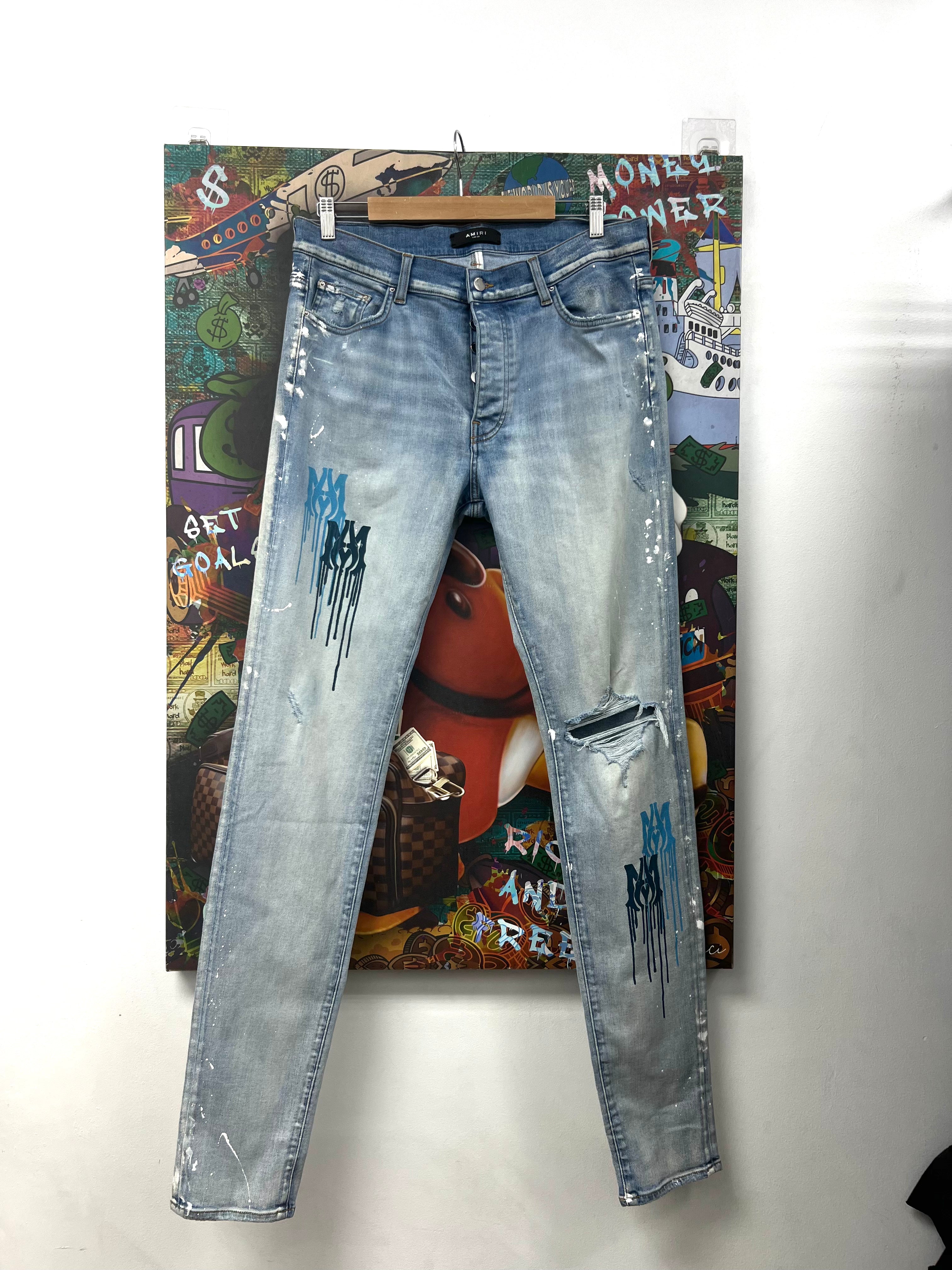Amiri Light Wash MA Painter Drip Jeans