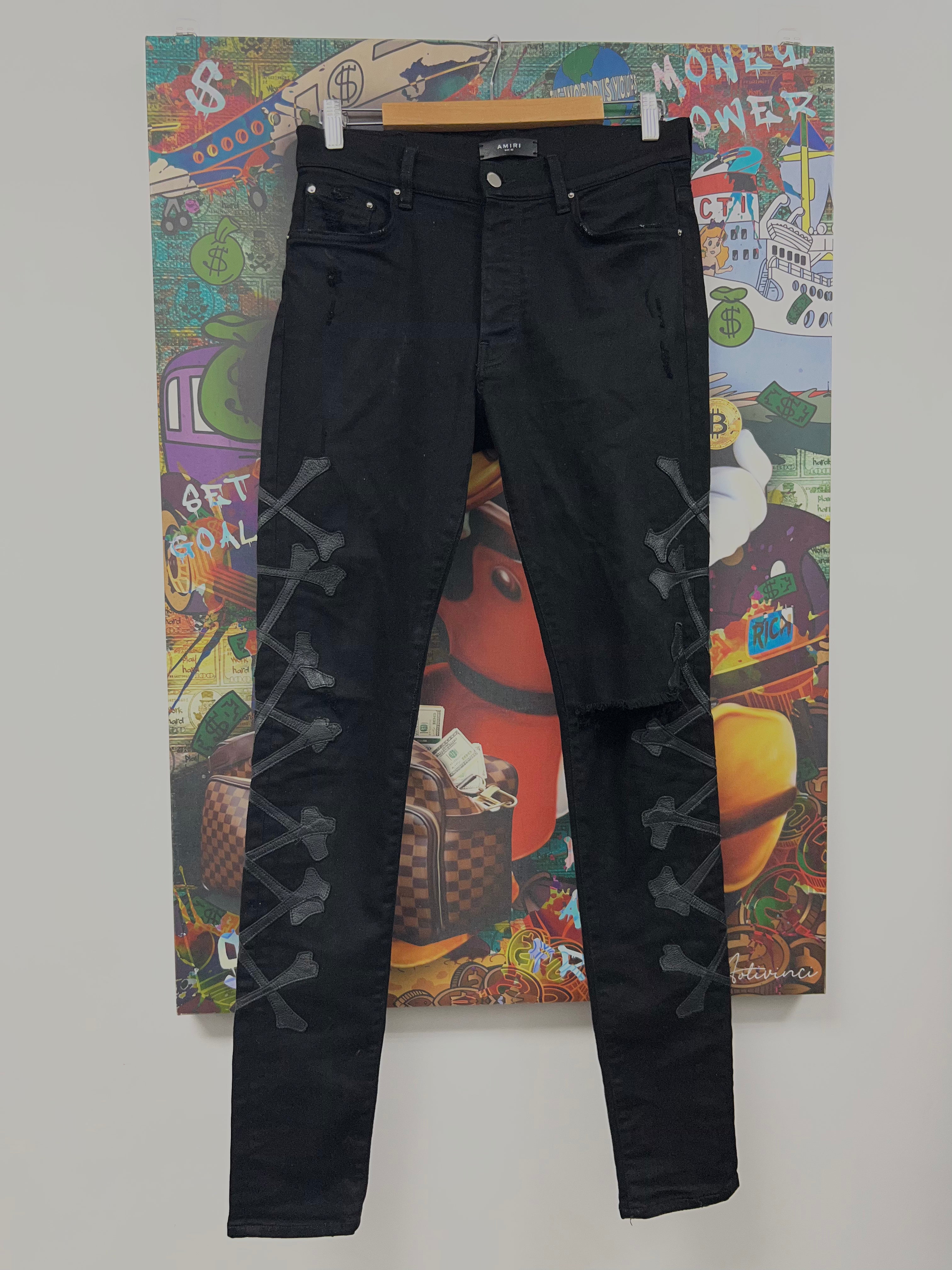 Amiri Black Leather Bones Jeans