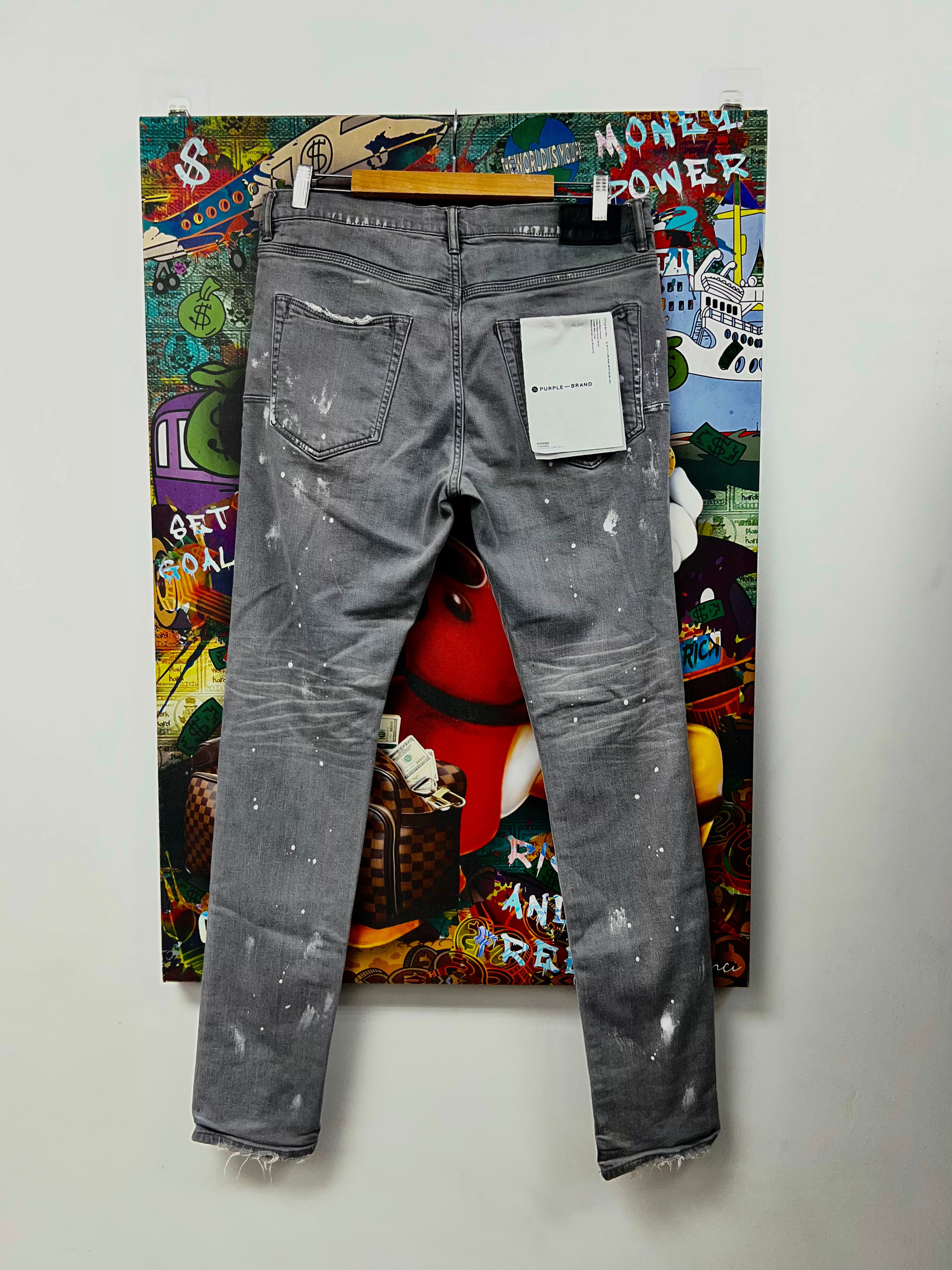 Purple Brand Grey White Splatter Ripped Jeans