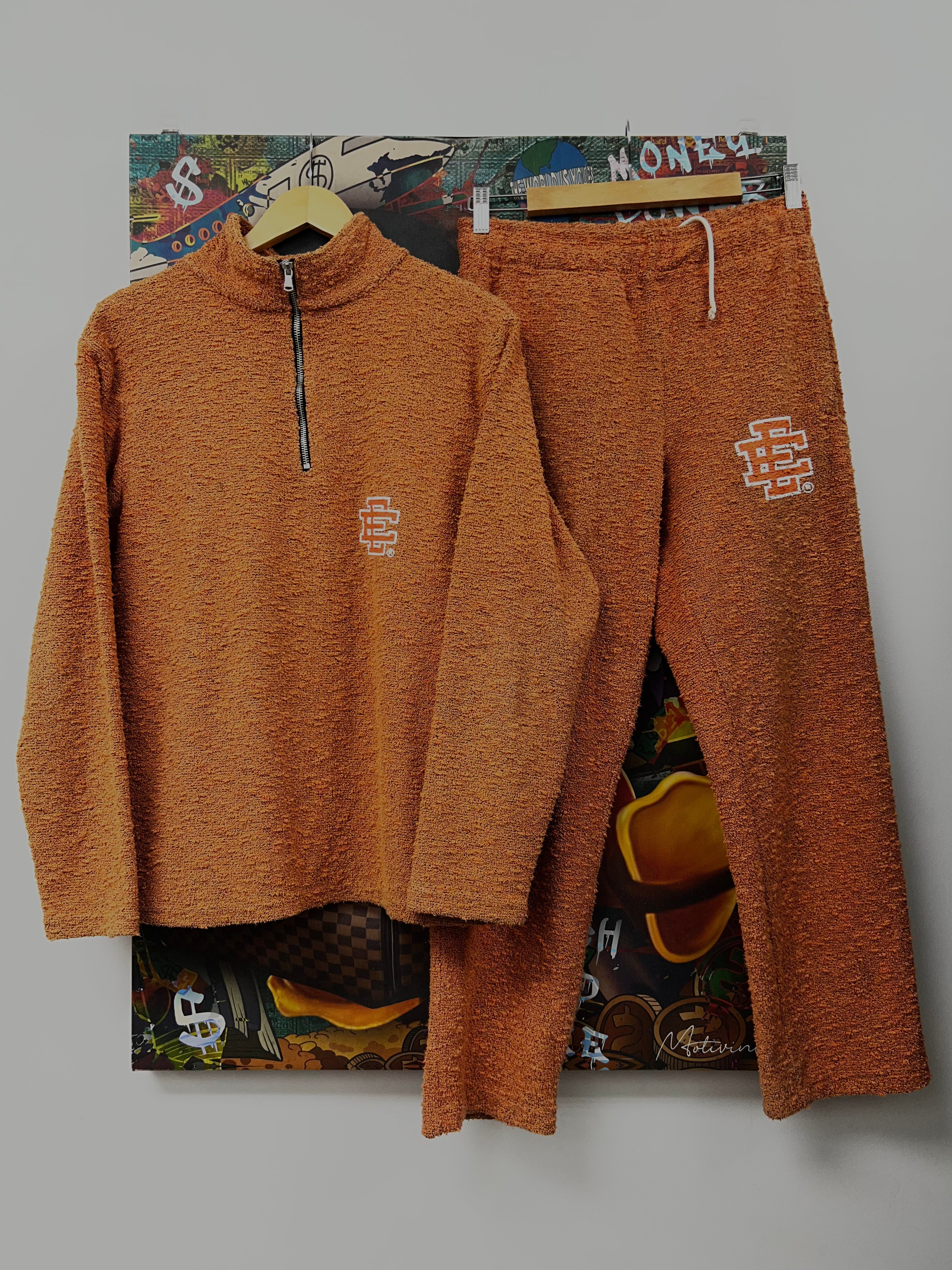 Eric Emanuel Orange Boucle Quarter Zip Sweatsuit
