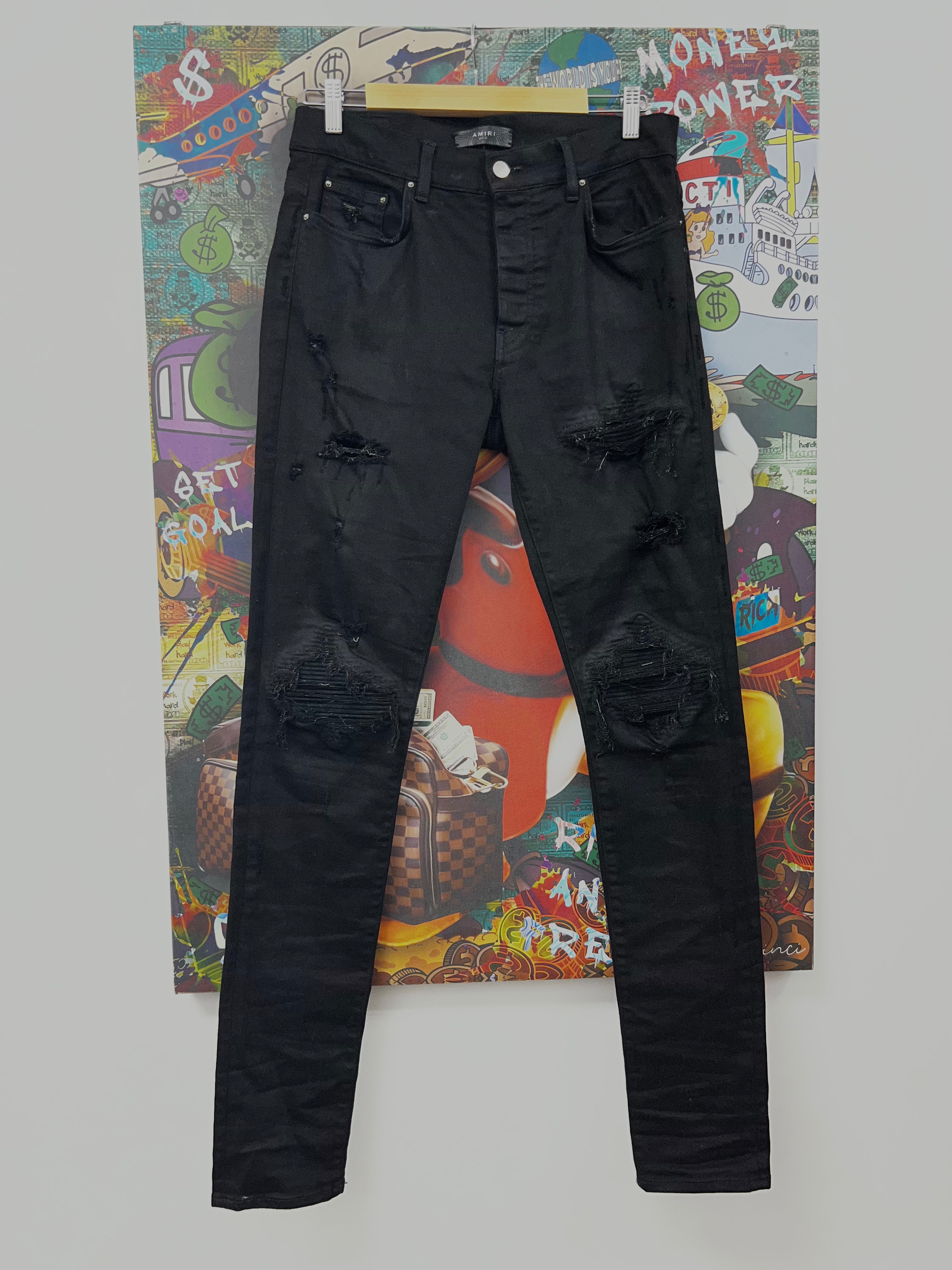 Amiri MX1 Black Black Velour Patch Jeans