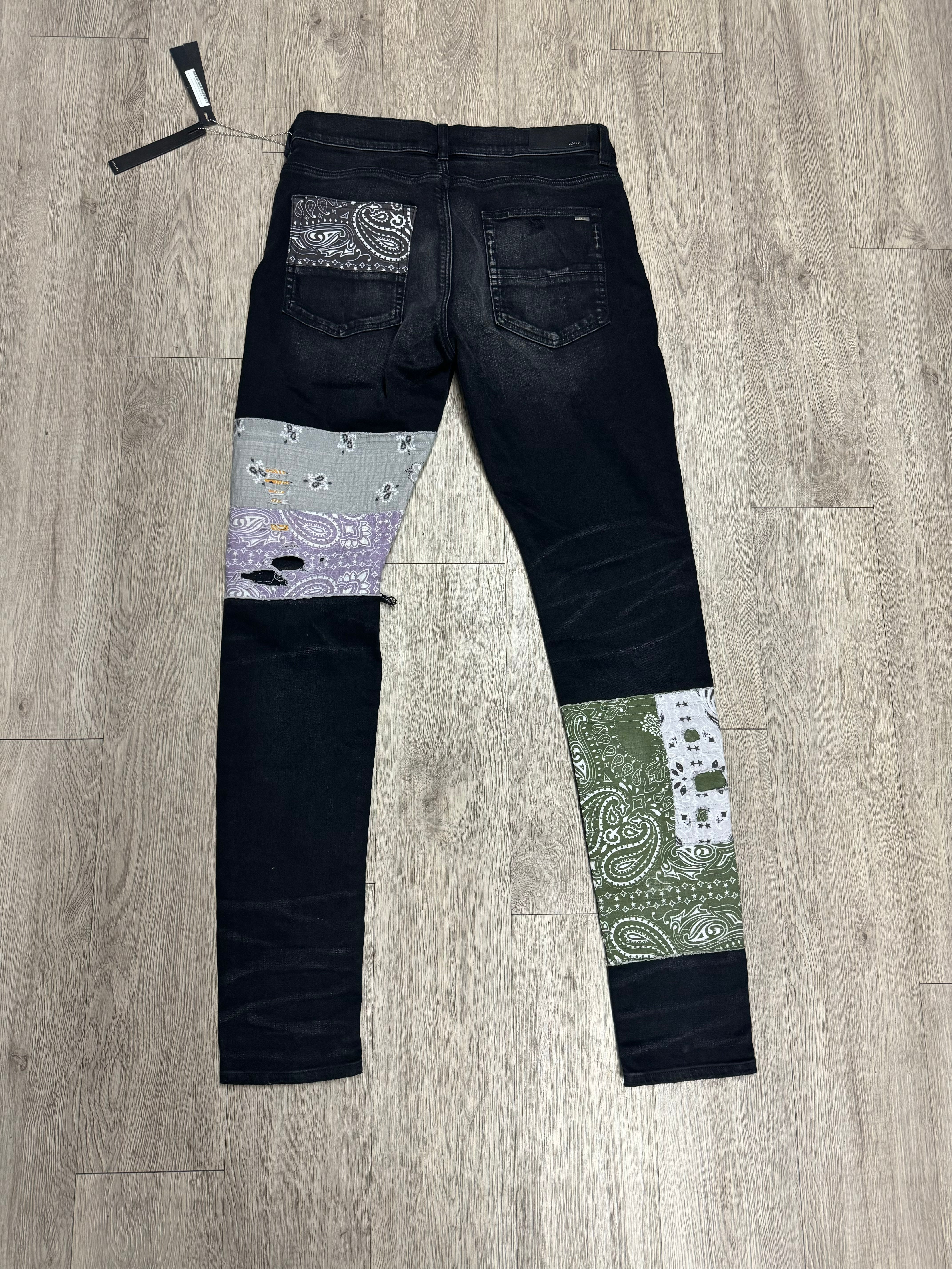 Amiri Black Wash Halloween Paisley Patchwork Jeans