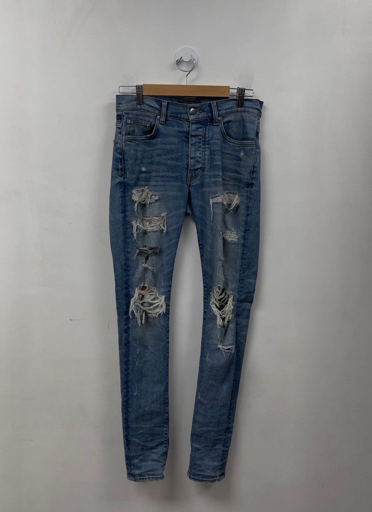 Amiri Light Wash Floral Thrasher Patch Jeans