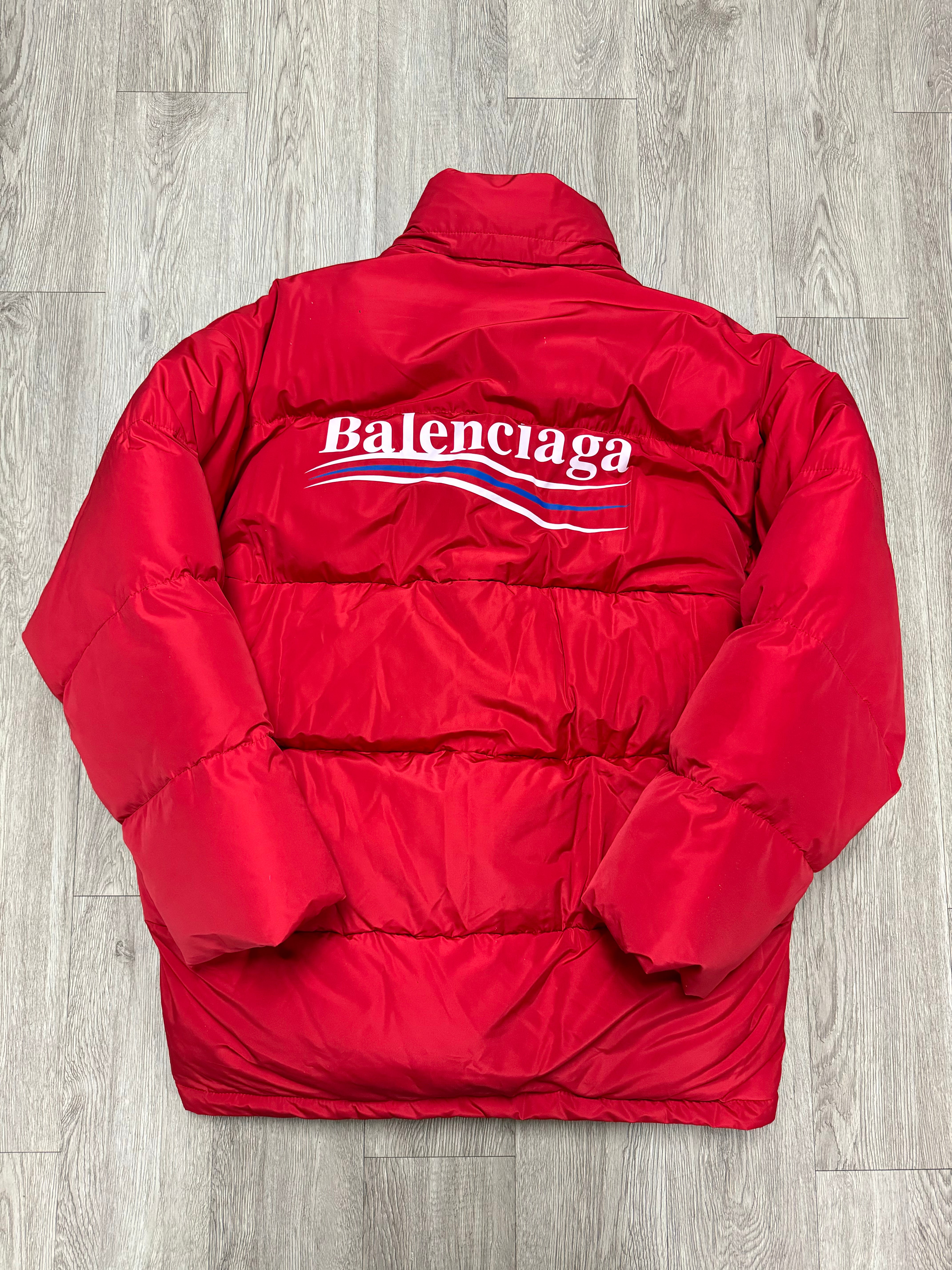 Balenciaga Red Campaign Logo Oversized Puffer Jacket